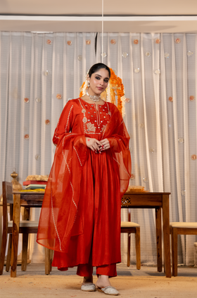 Ruby Flame Russian Silk Suit Set