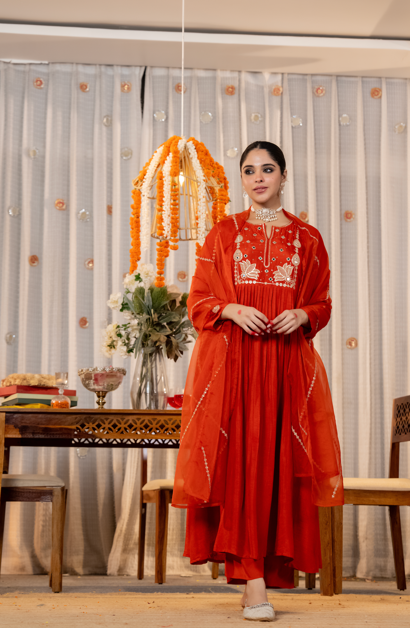 Ruby Flame Russian Silk Suit Set