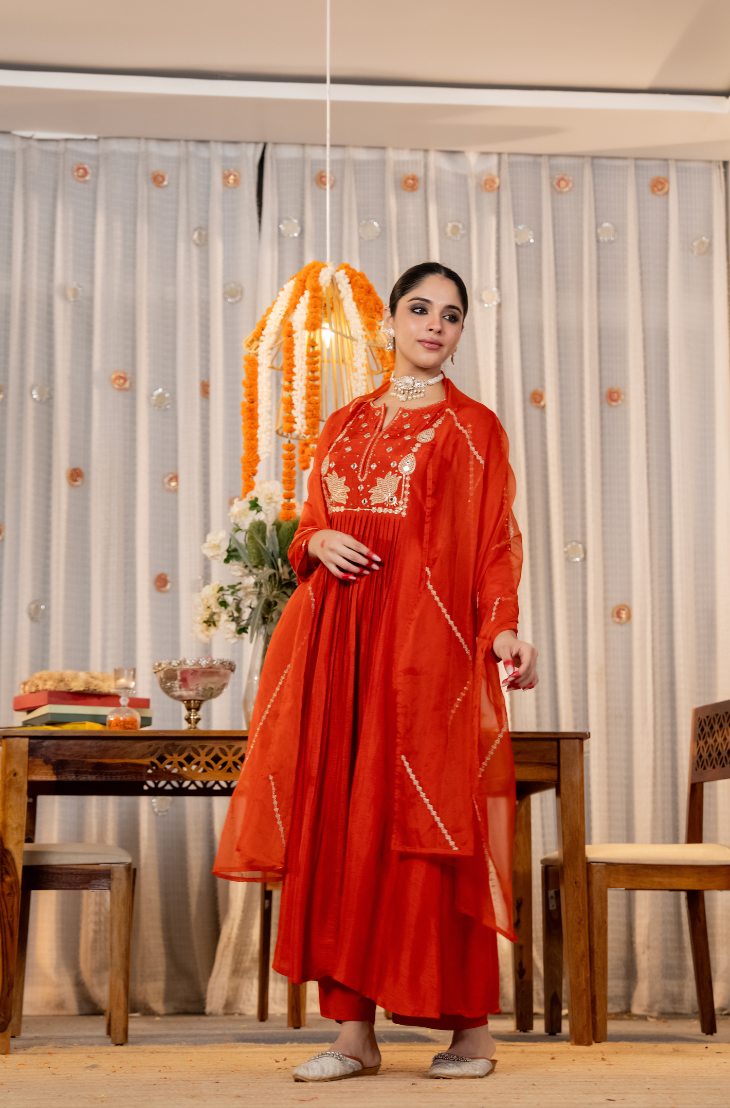 Ruby Flame Russian Silk Suit Set