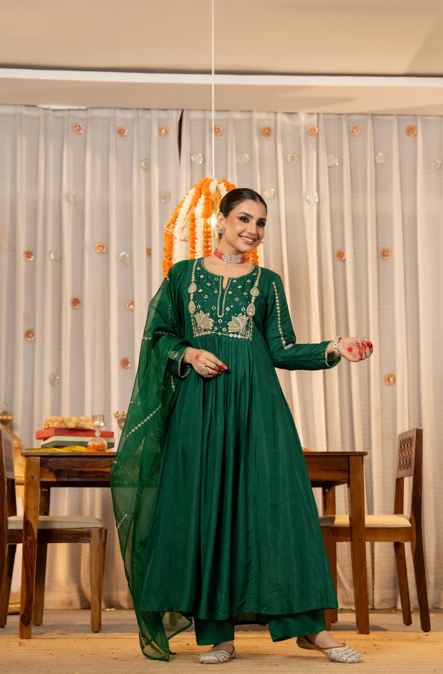 Emerald Bloom Russian Silk Suit Set