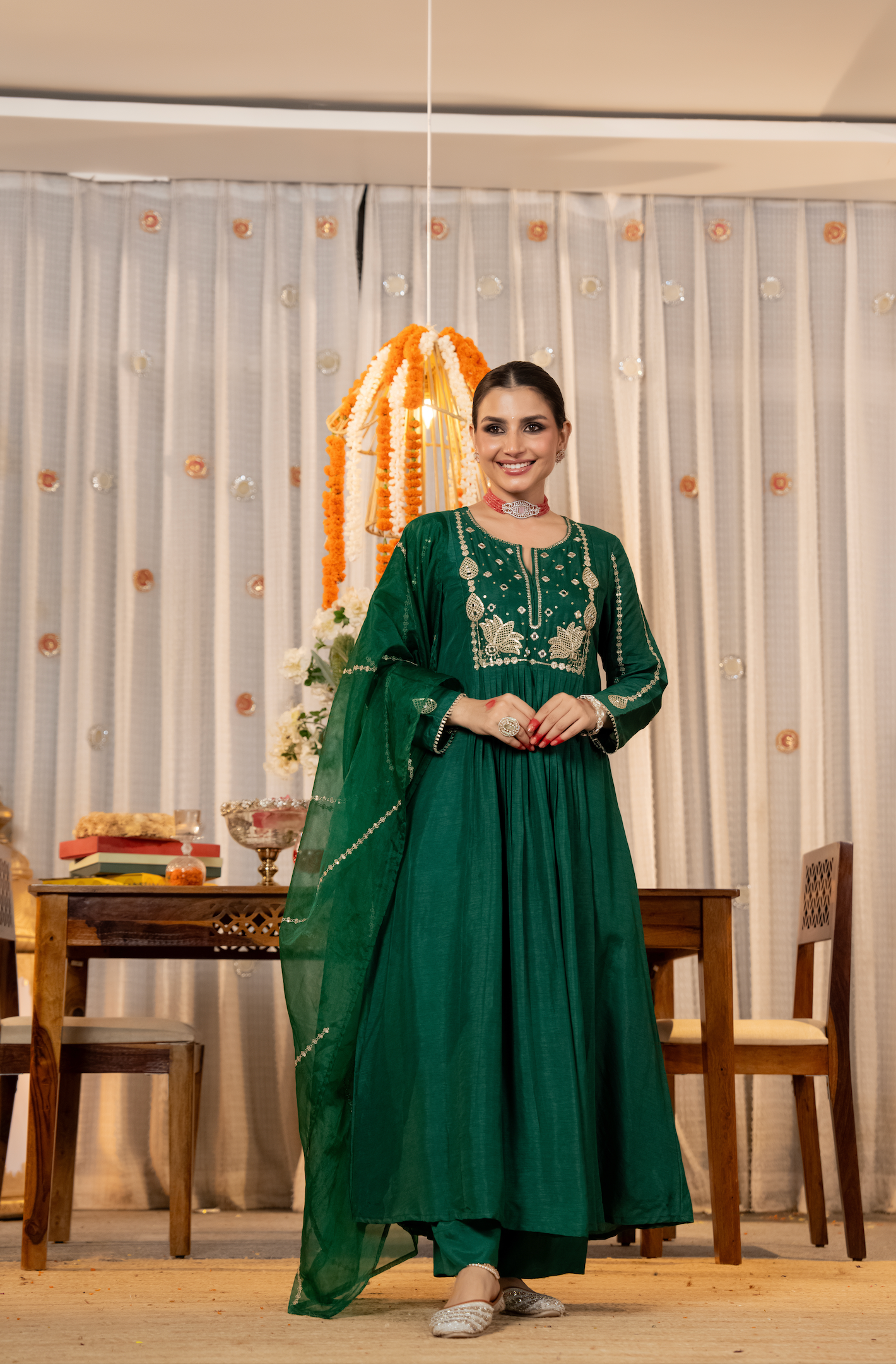Emerald Bloom Russian Silk Suit Set