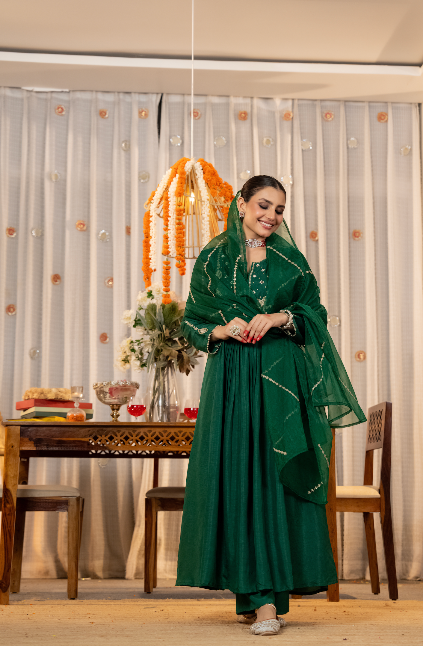 Emerald Bloom Russian Silk Suit Set