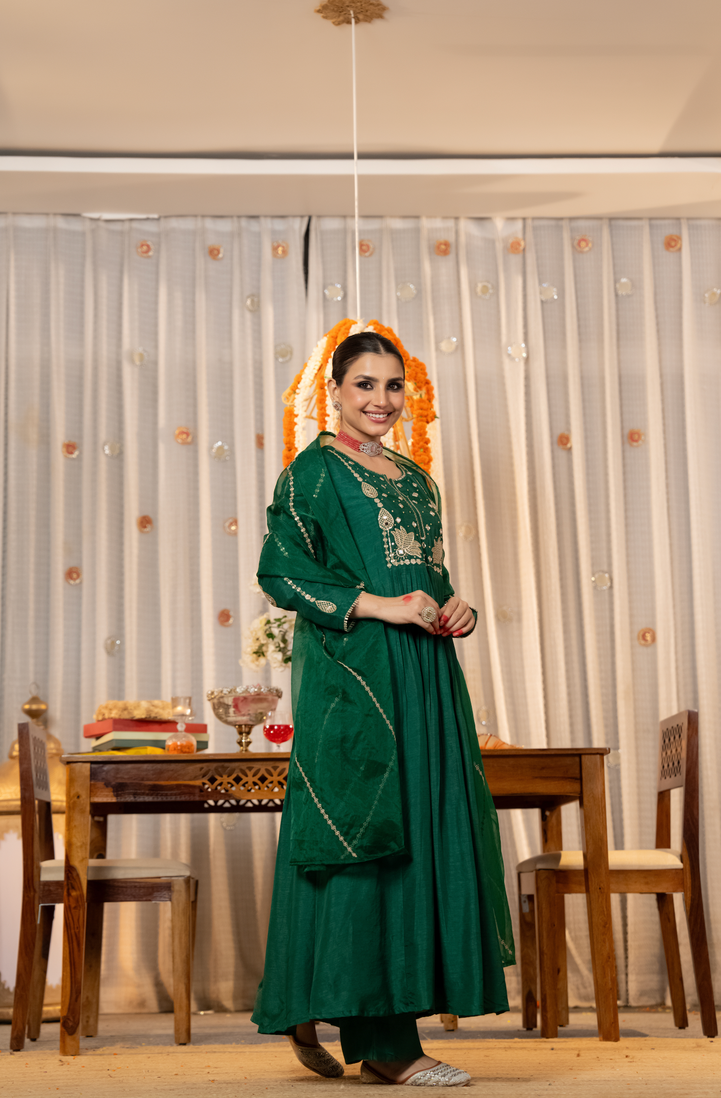 Emerald Bloom Russian Silk Suit Set