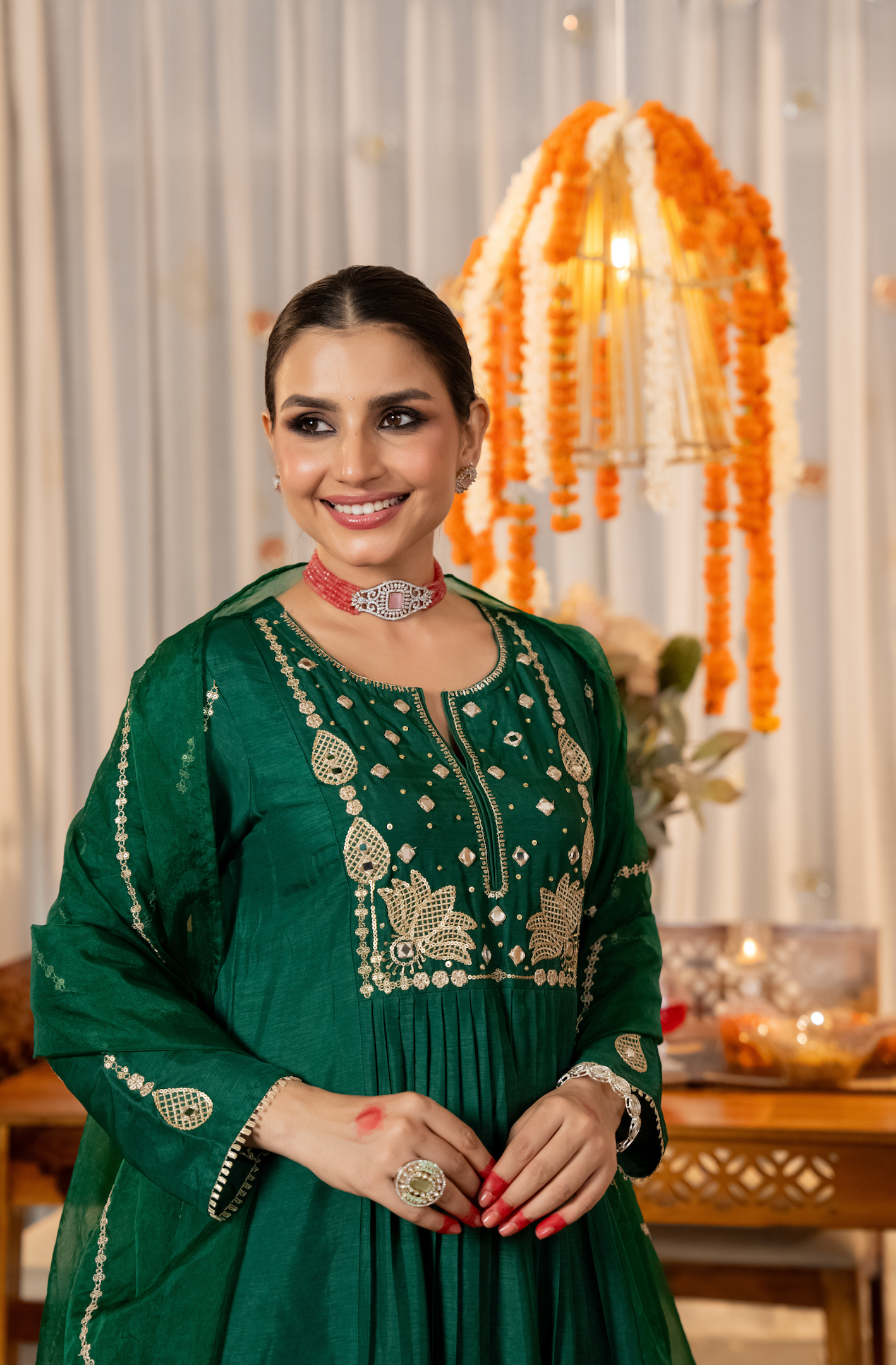 Emerald Bloom Russian Silk Suit Set