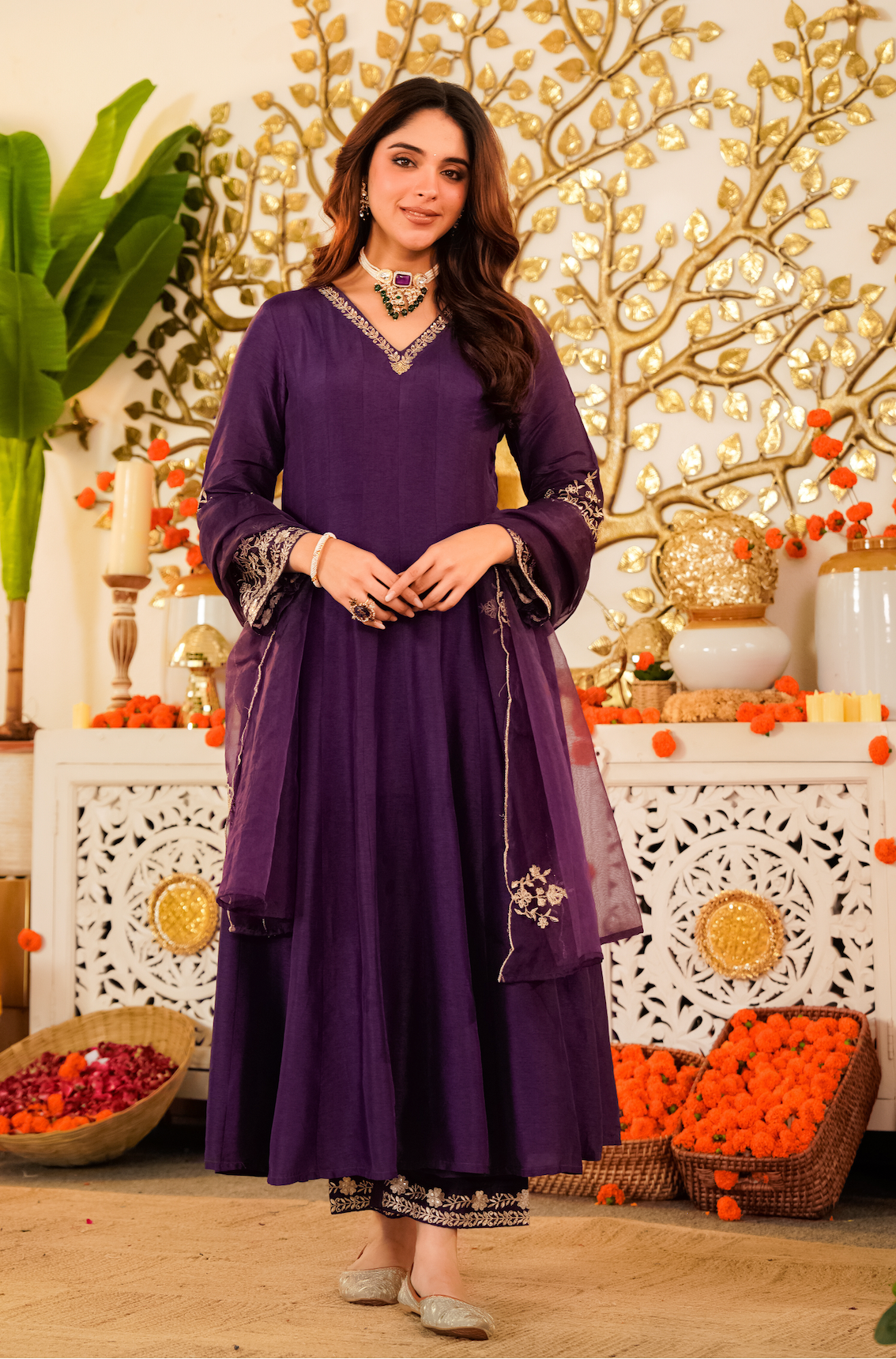 Amethyst Aura Russian Silk Suit Set - Ethnic Wear by Aykaa