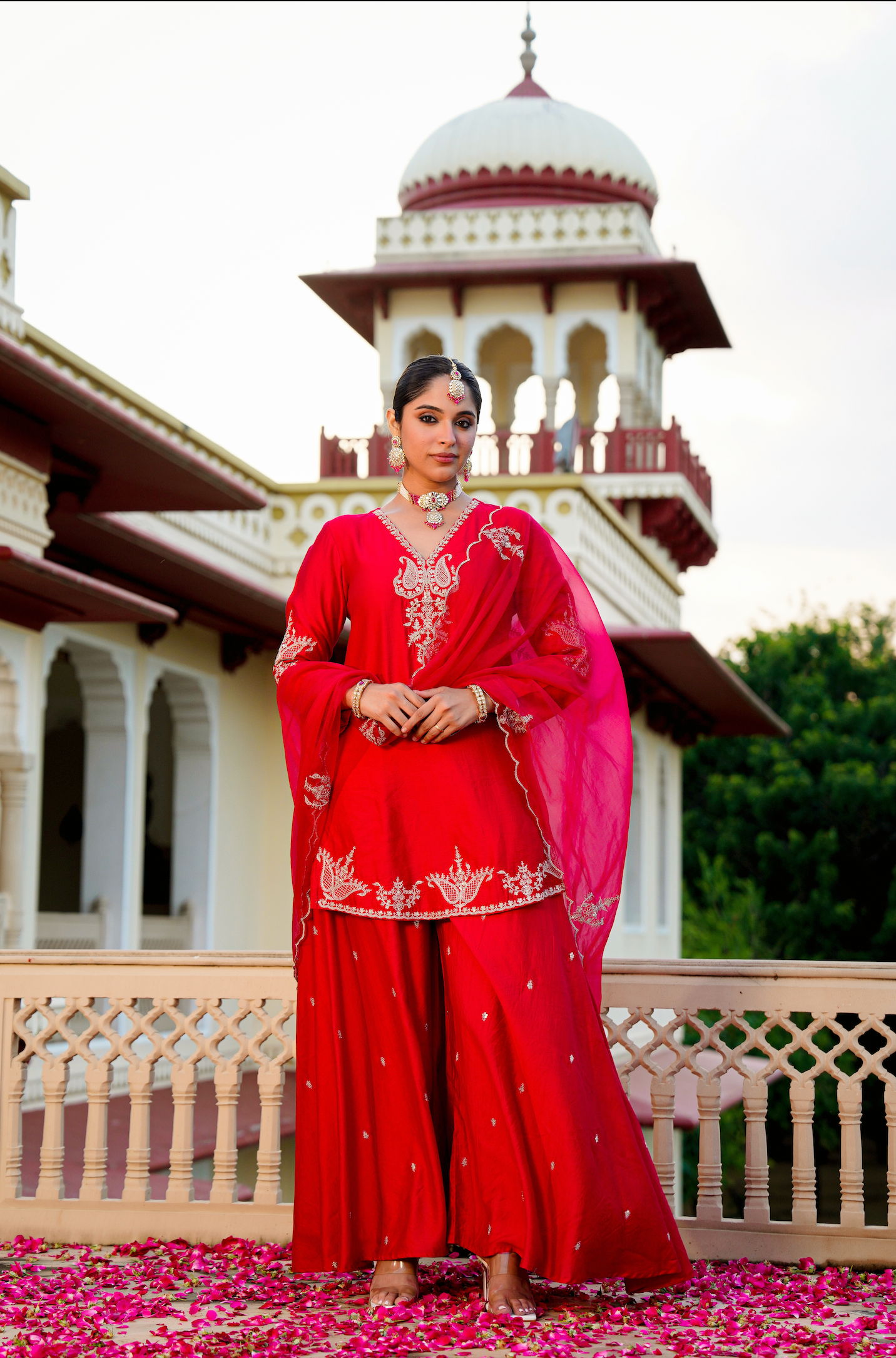 Karwa Crimson Satoori Silk Garara Suit Set
