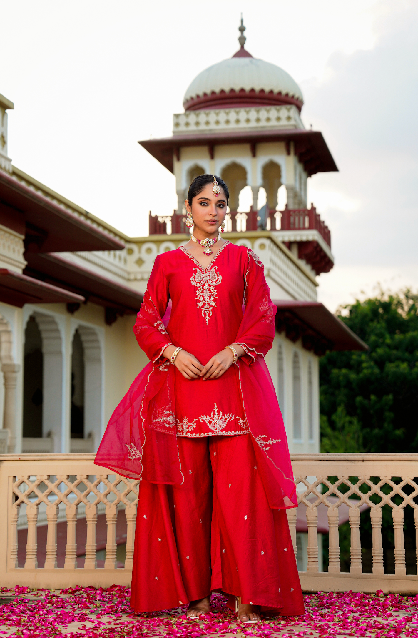 Karwa Crimson Satoori Silk Garara Suit Set