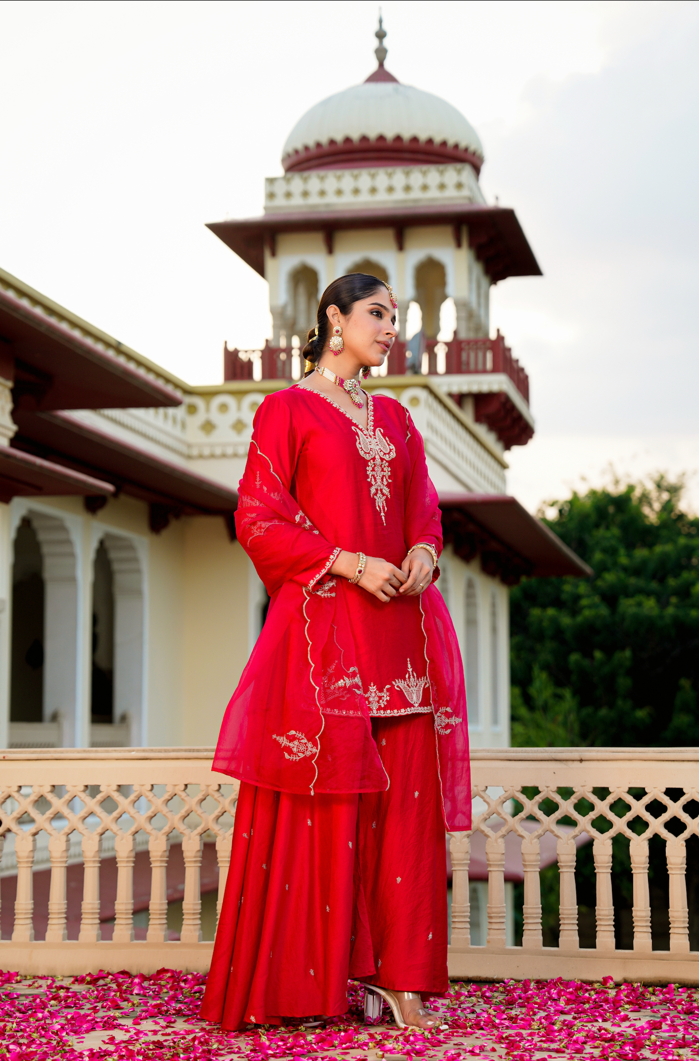 Karwa Crimson Satoori Silk Garara Suit Set