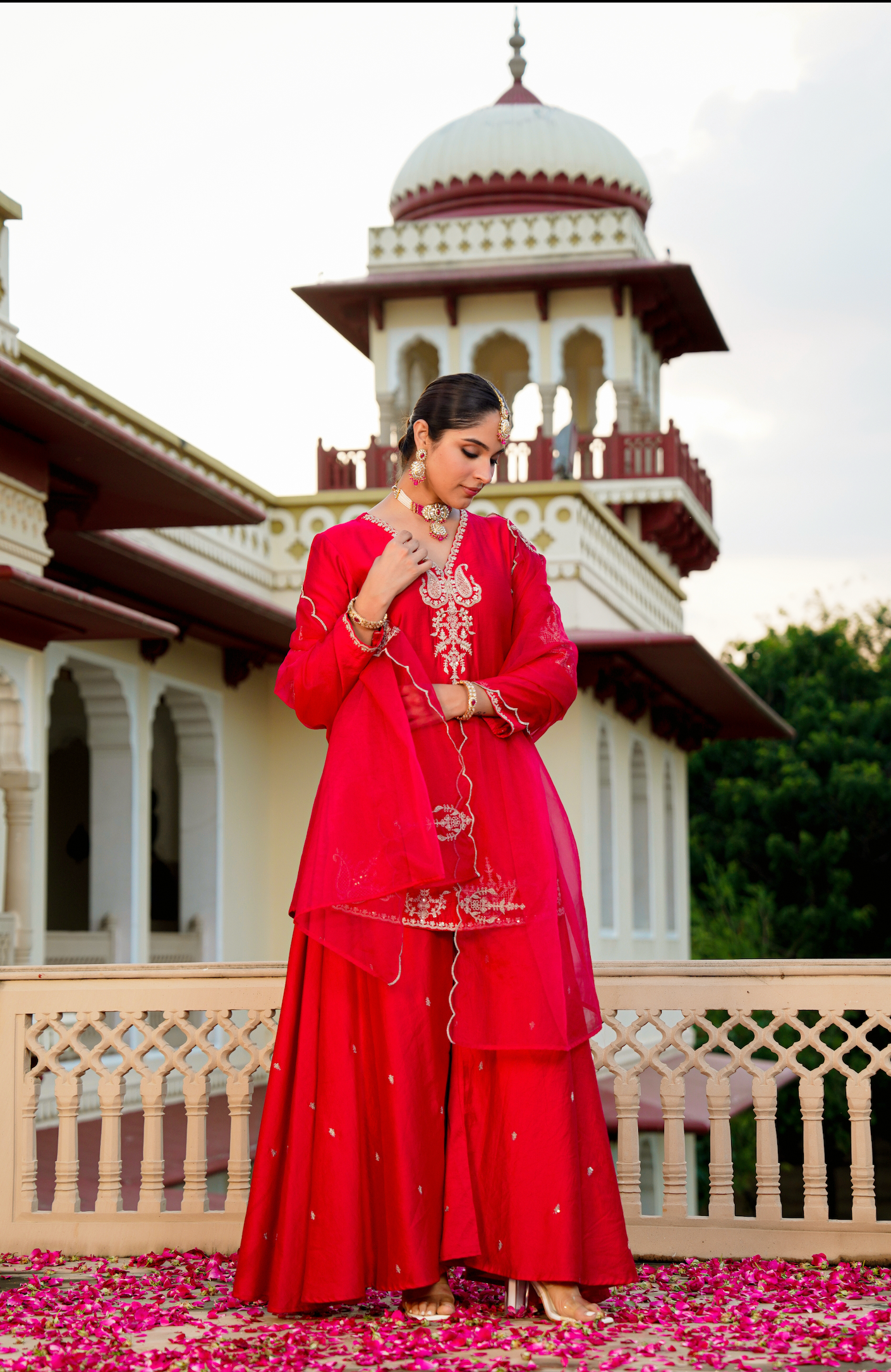 Karwa Crimson Satoori Silk Garara Suit Set