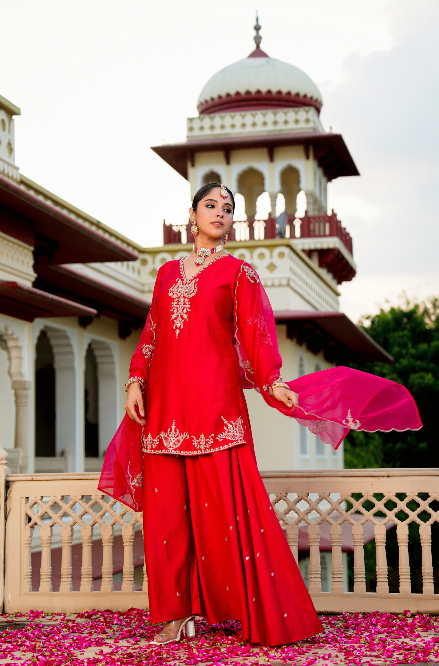 Karwa Crimson Satoori Silk Garara Suit Set