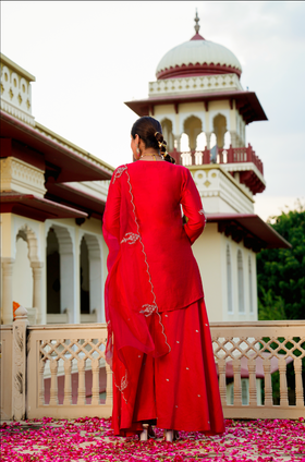 Karwa Crimson Satoori Silk Garara Suit Set