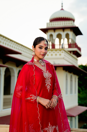 Karwa Crimson Satoori Silk Garara Suit Set