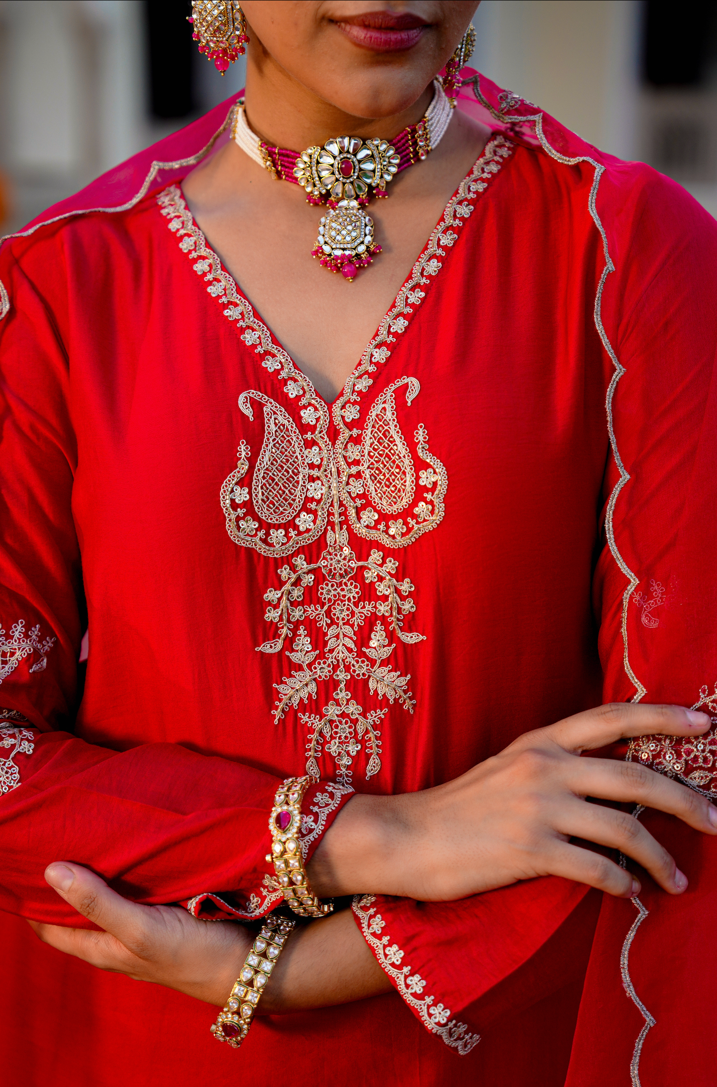 Karwa Crimson Satoori Silk Garara Suit Set