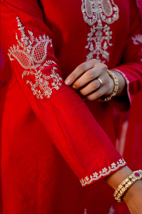 Karwa Crimson Satoori Silk Garara Suit Set