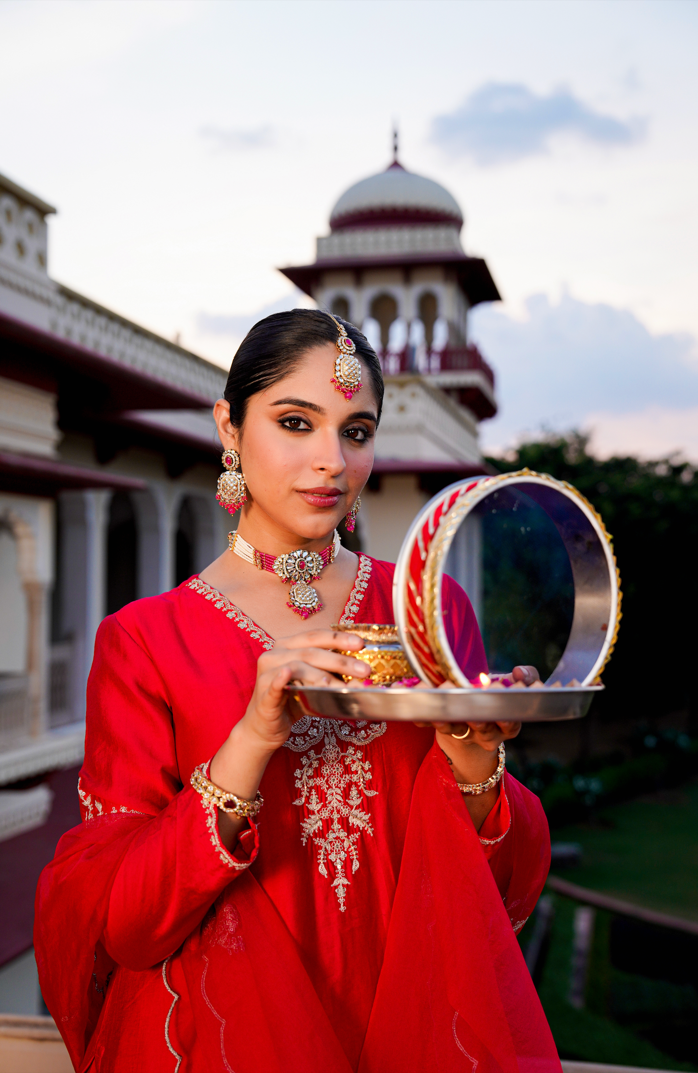 Karwa Crimson Satoori Silk Garara Suit Set