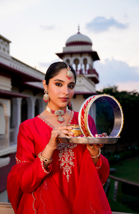 Karwa Crimson Satoori Silk Garara Suit Set
