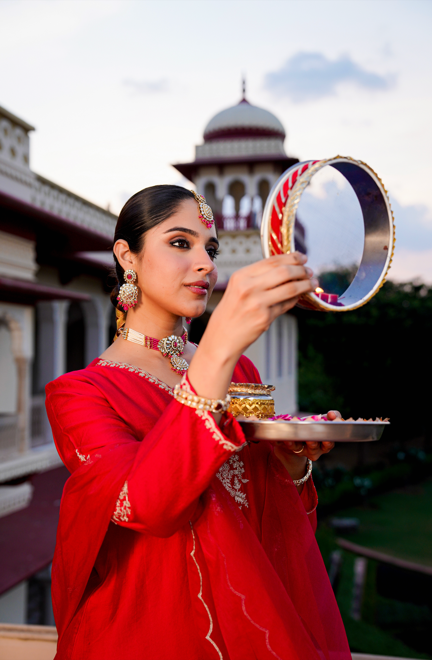 Karwa Crimson Satoori Silk Garara Suit Set
