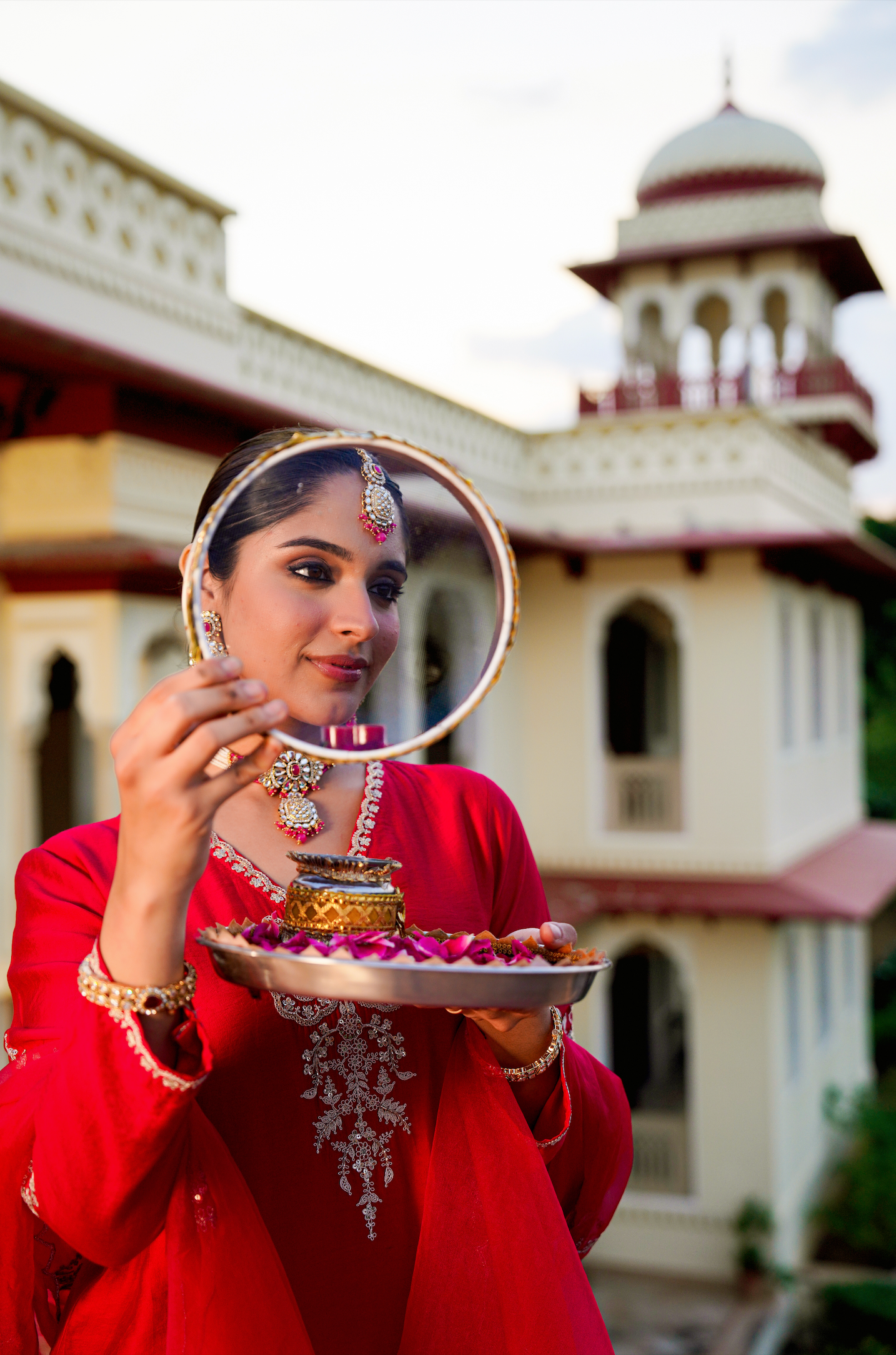 Karwa Crimson Satoori Silk Garara Suit Set