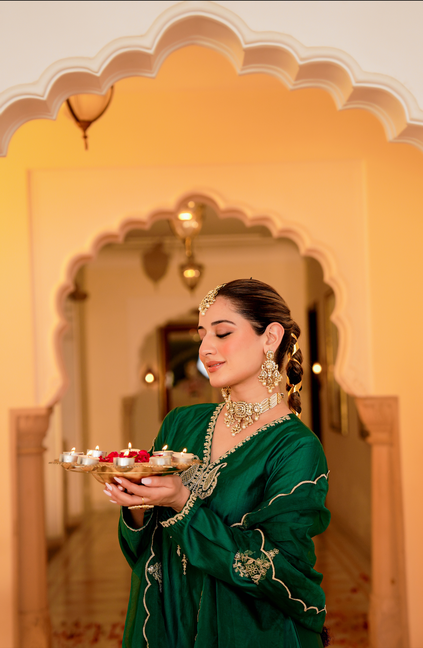 Emerald Green Satoori Silk Garara Suit Set