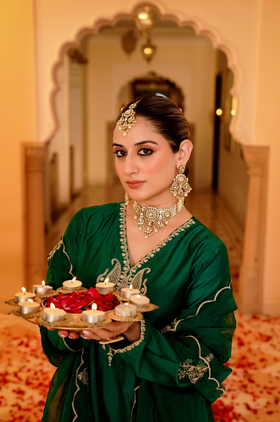 Emerald Green Satoori Silk Garara Suit Set