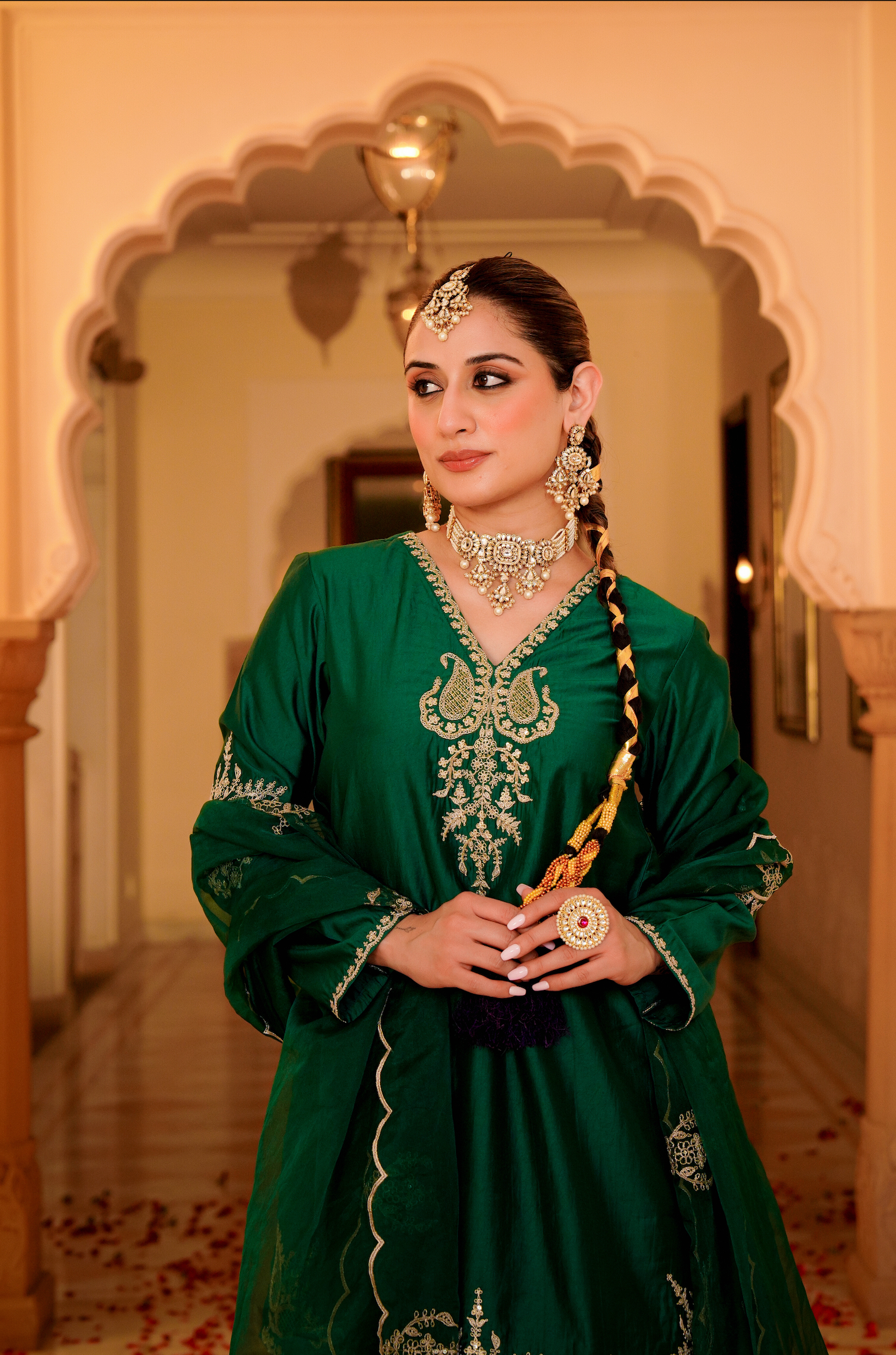 Emerald Green Satoori Silk Garara Suit Set