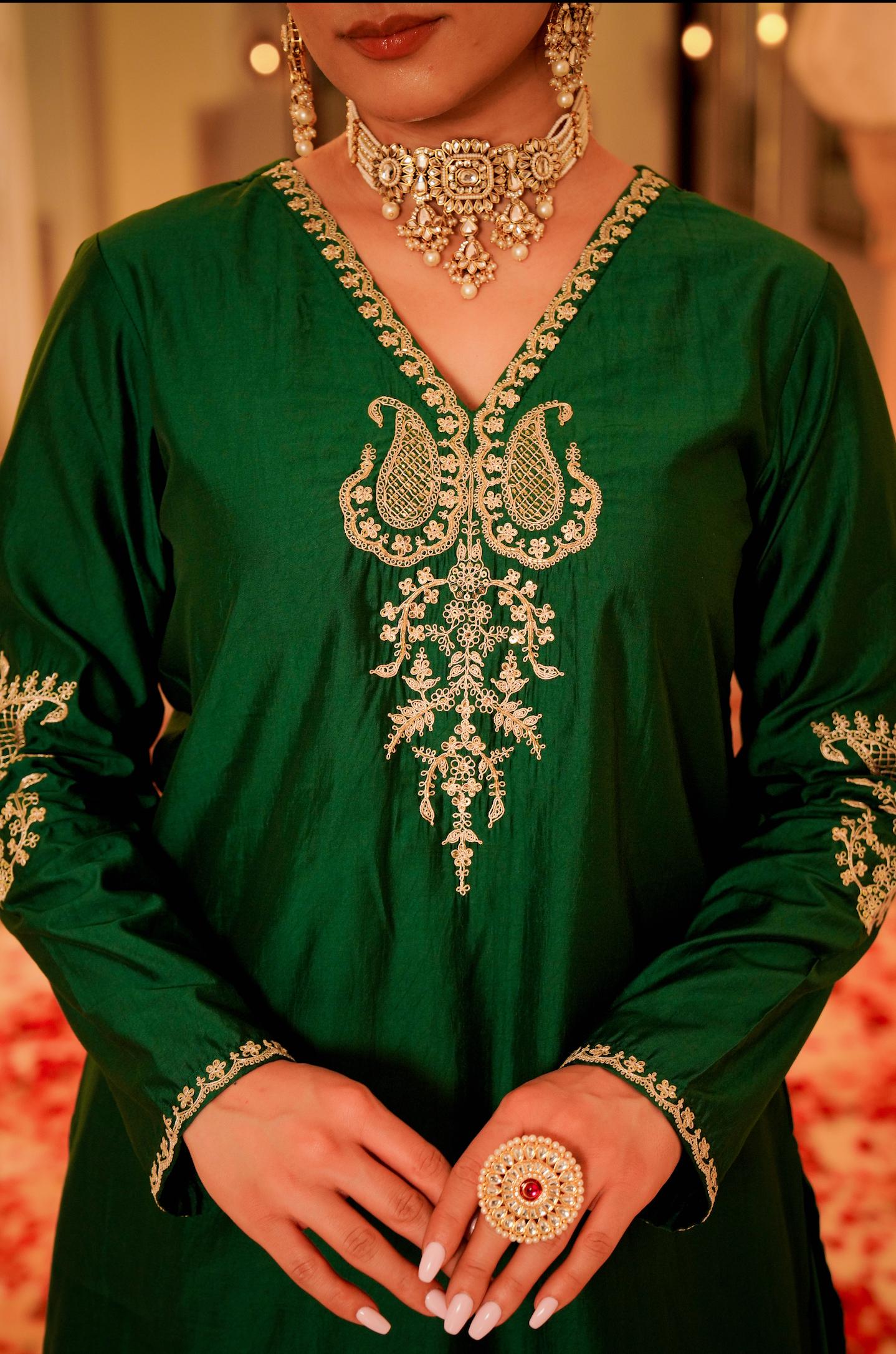 Emerald Green Satoori Silk Garara Suit Set
