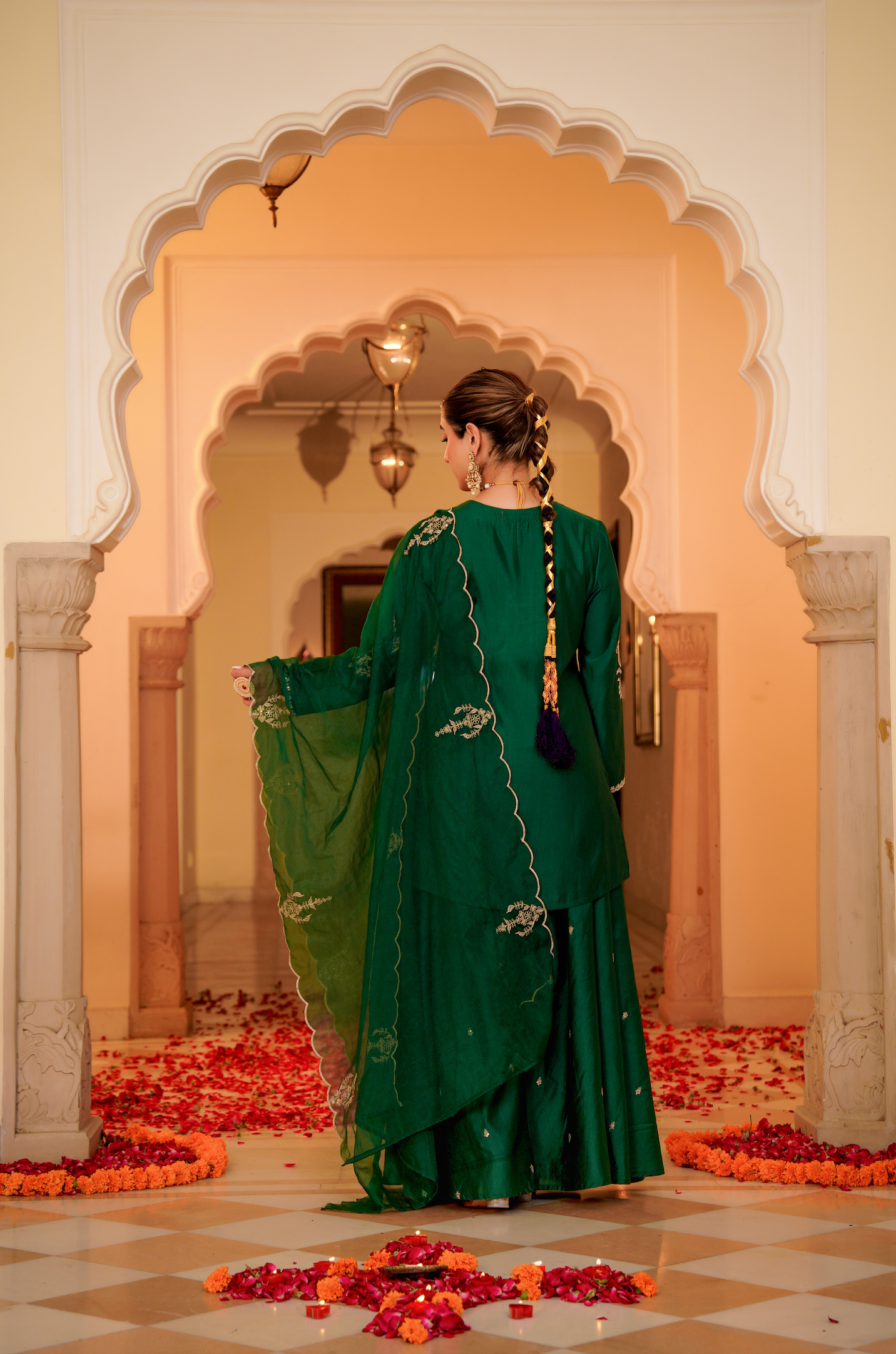 Emerald Green Satoori Silk Garara Suit Set