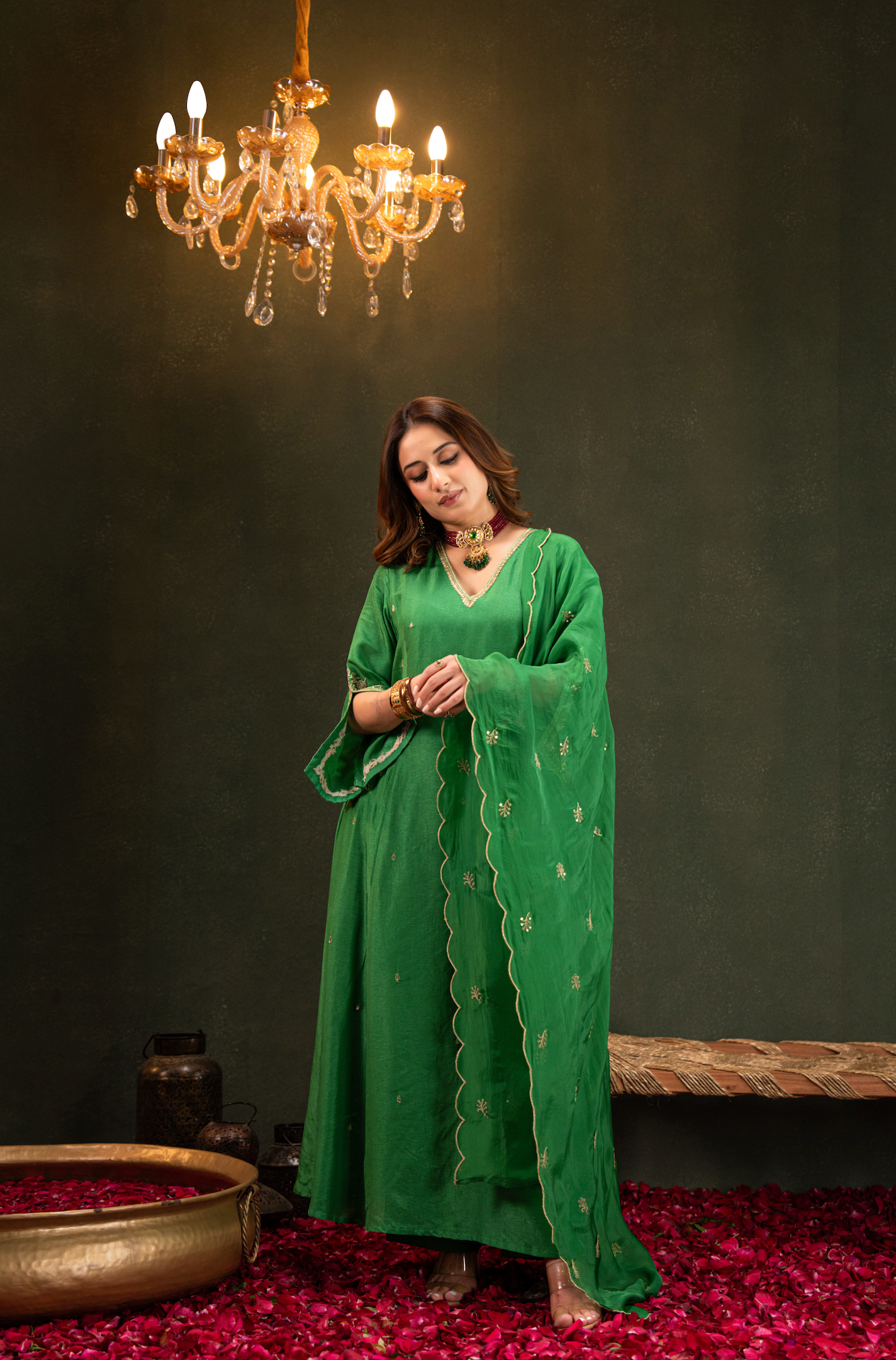 Emerald Whisper Silk Suit Set