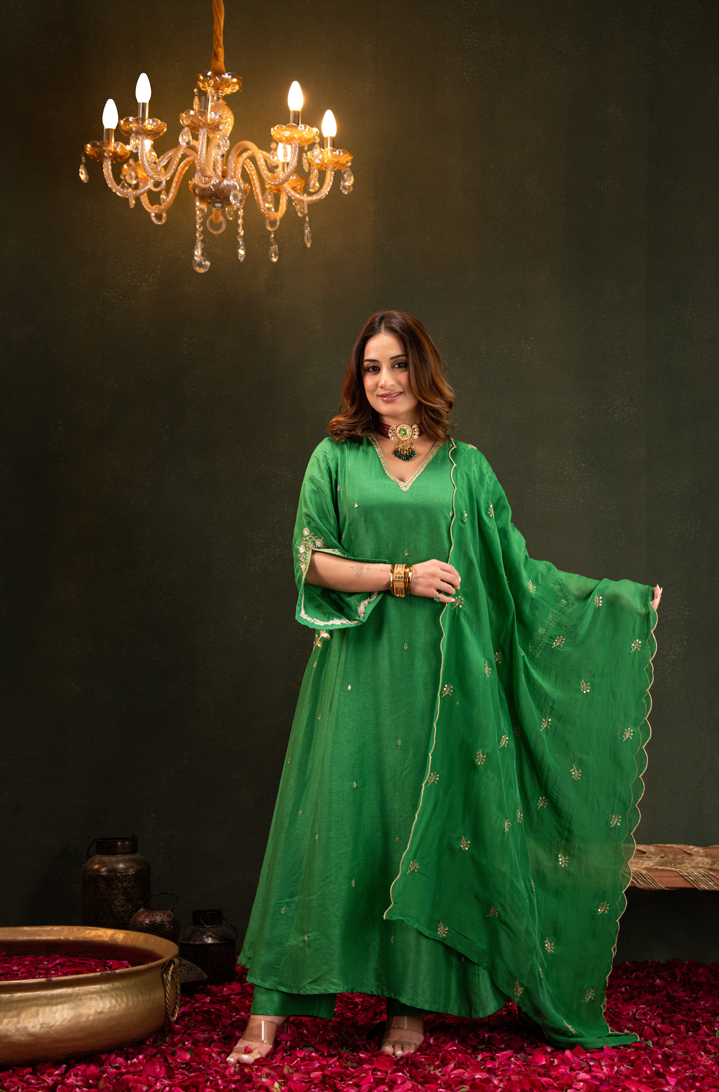 Emerald Whisper Silk Suit Set