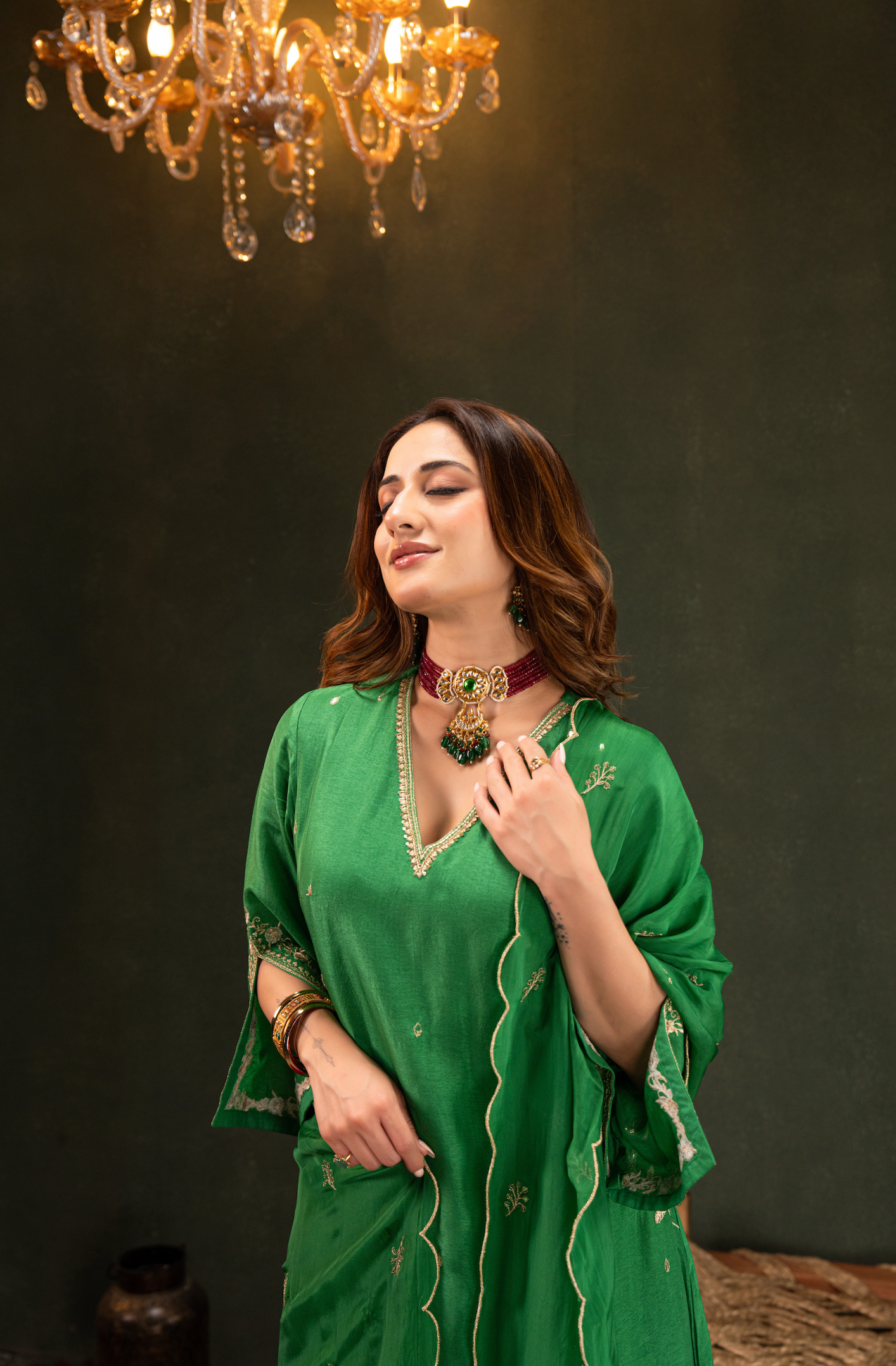 Emerald Whisper Silk Suit Set