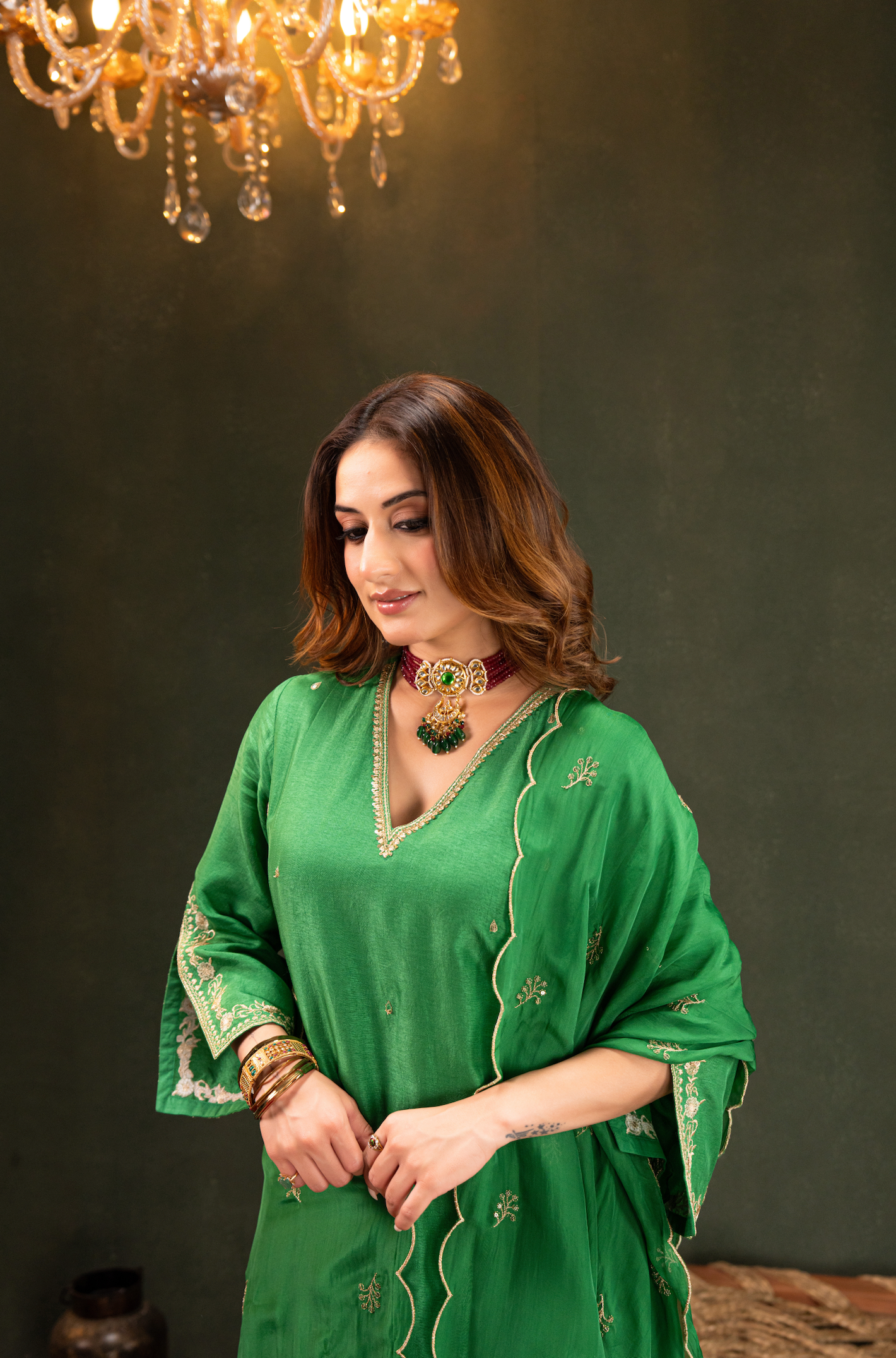 Emerald Whisper Silk Suit Set