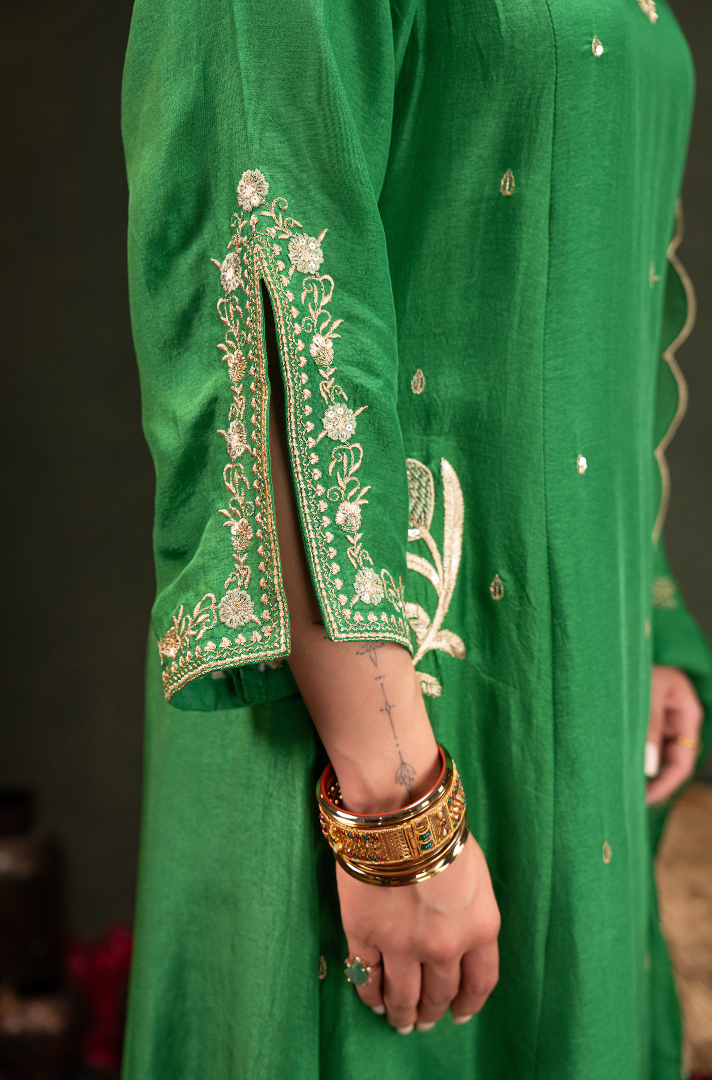 Emerald Whisper Silk Suit Set
