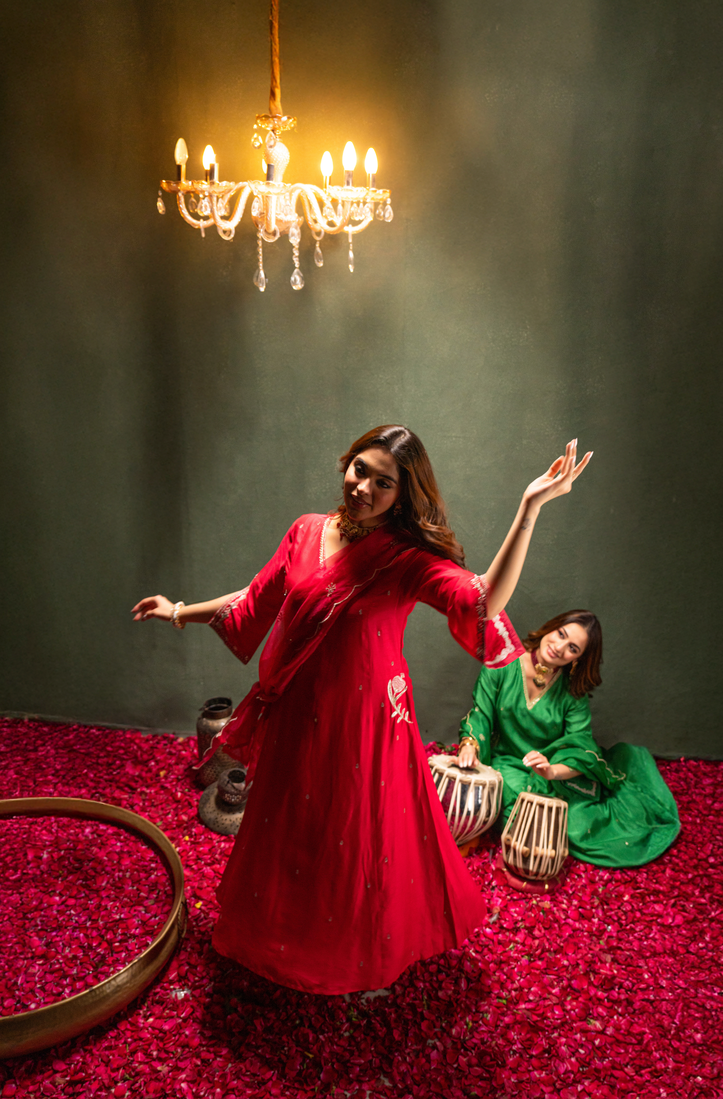 Crimson Radiance Silk Suit Set