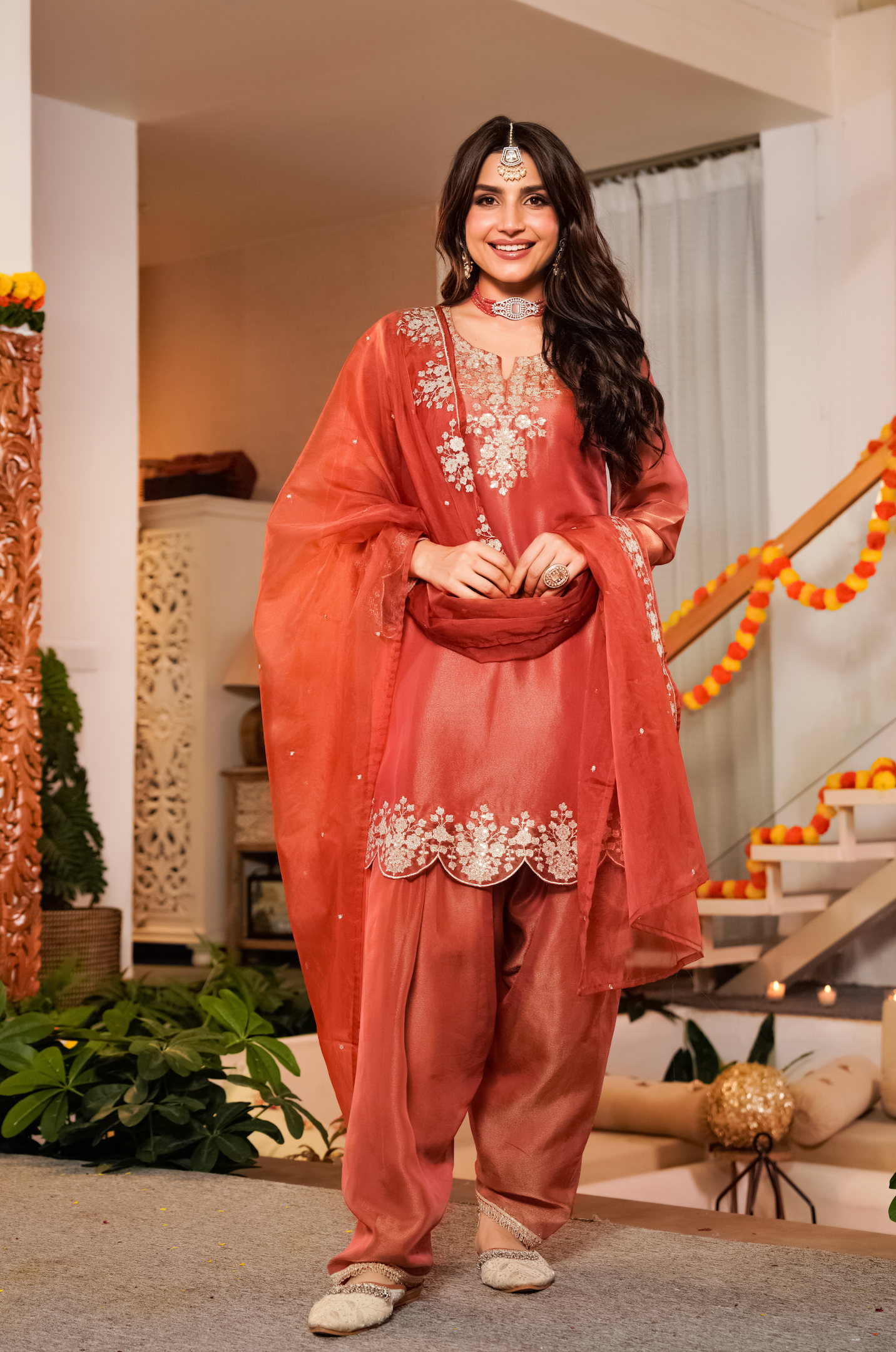 Terracotta Bloom Tissue Suit Set
