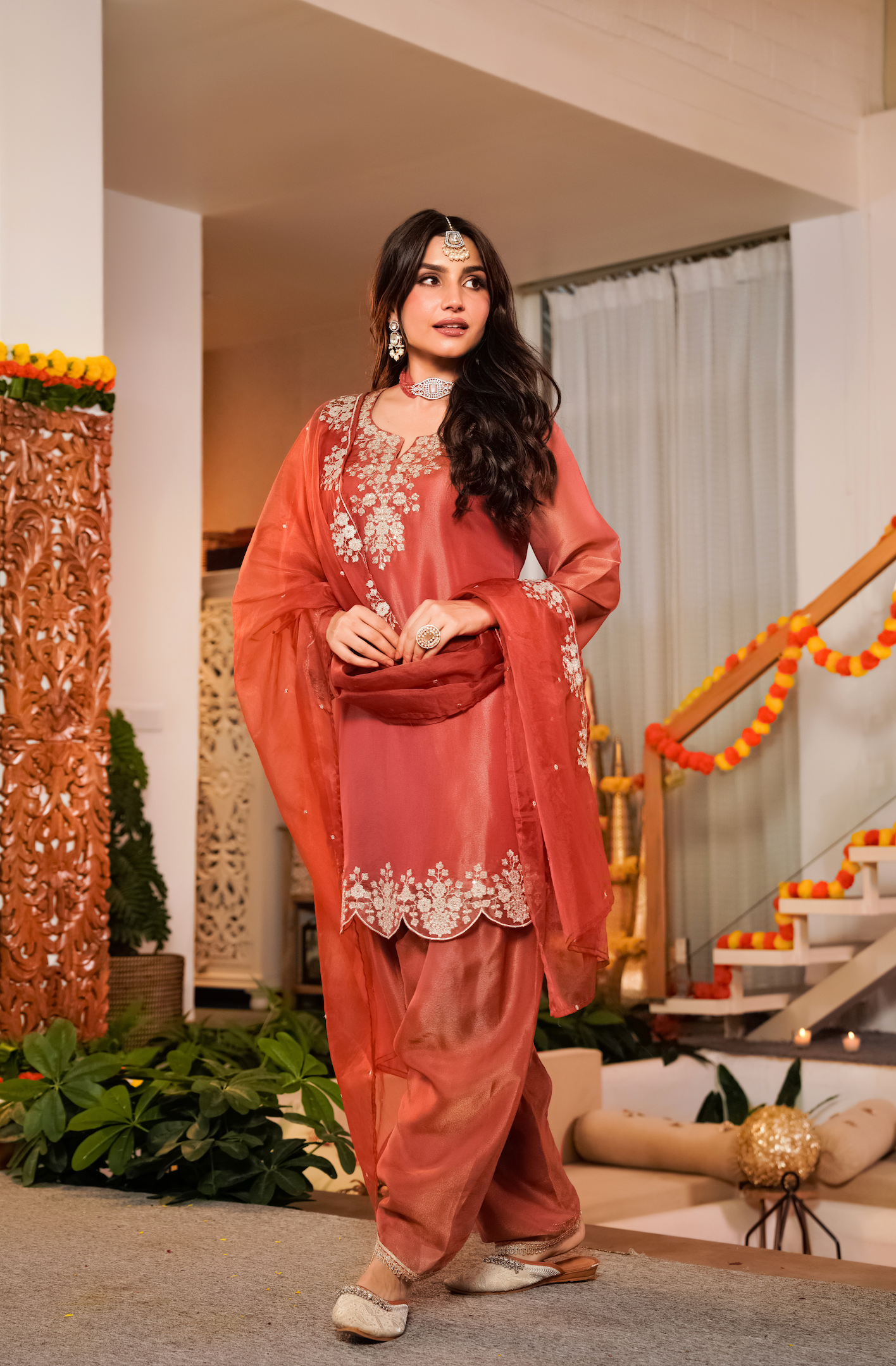 Terracotta Bloom Tissue Suit Set