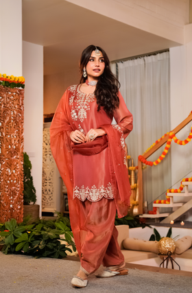 Terracotta Bloom Tissue Suit Set