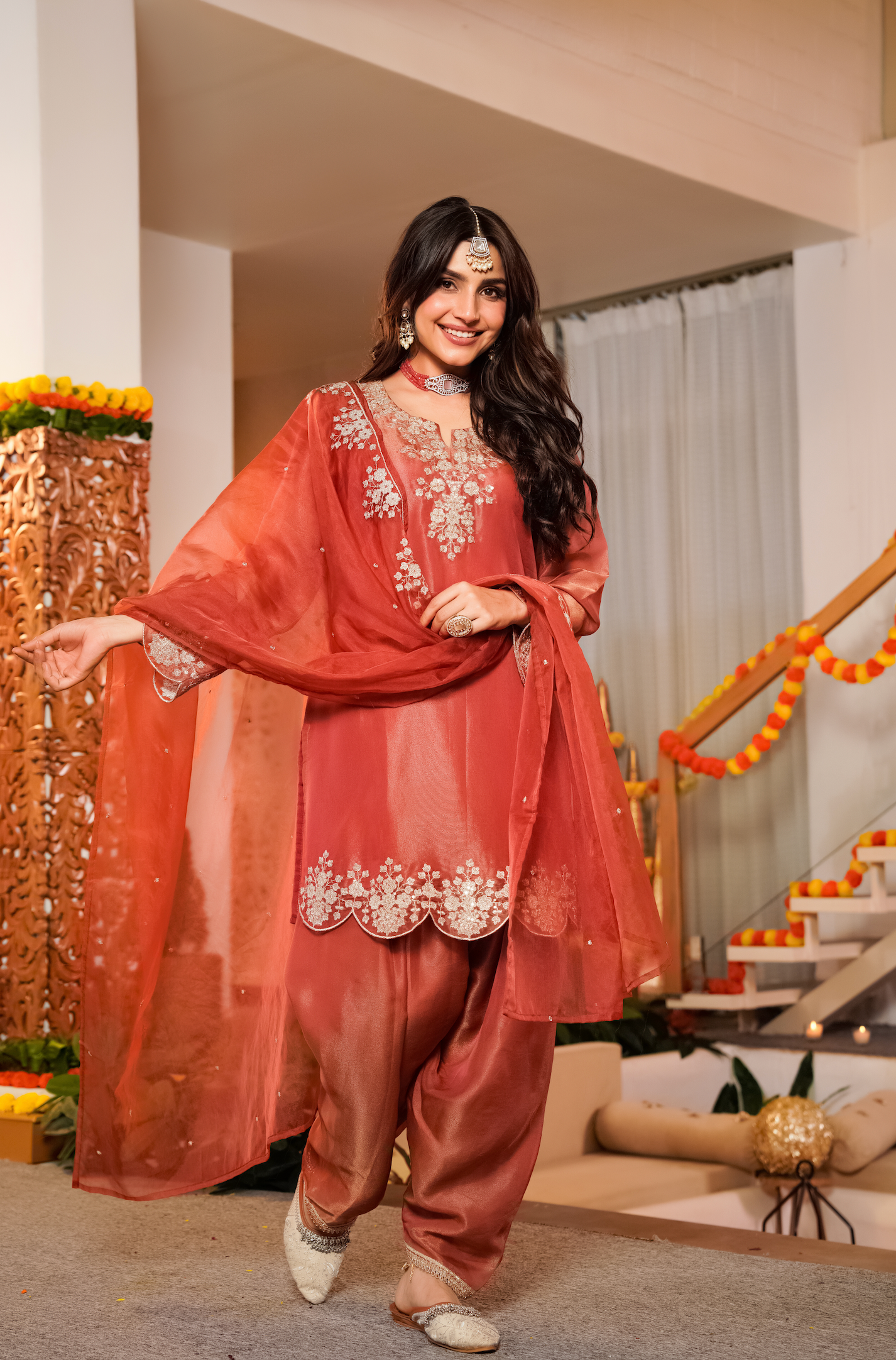 Terracotta Bloom Tissue Suit Set
