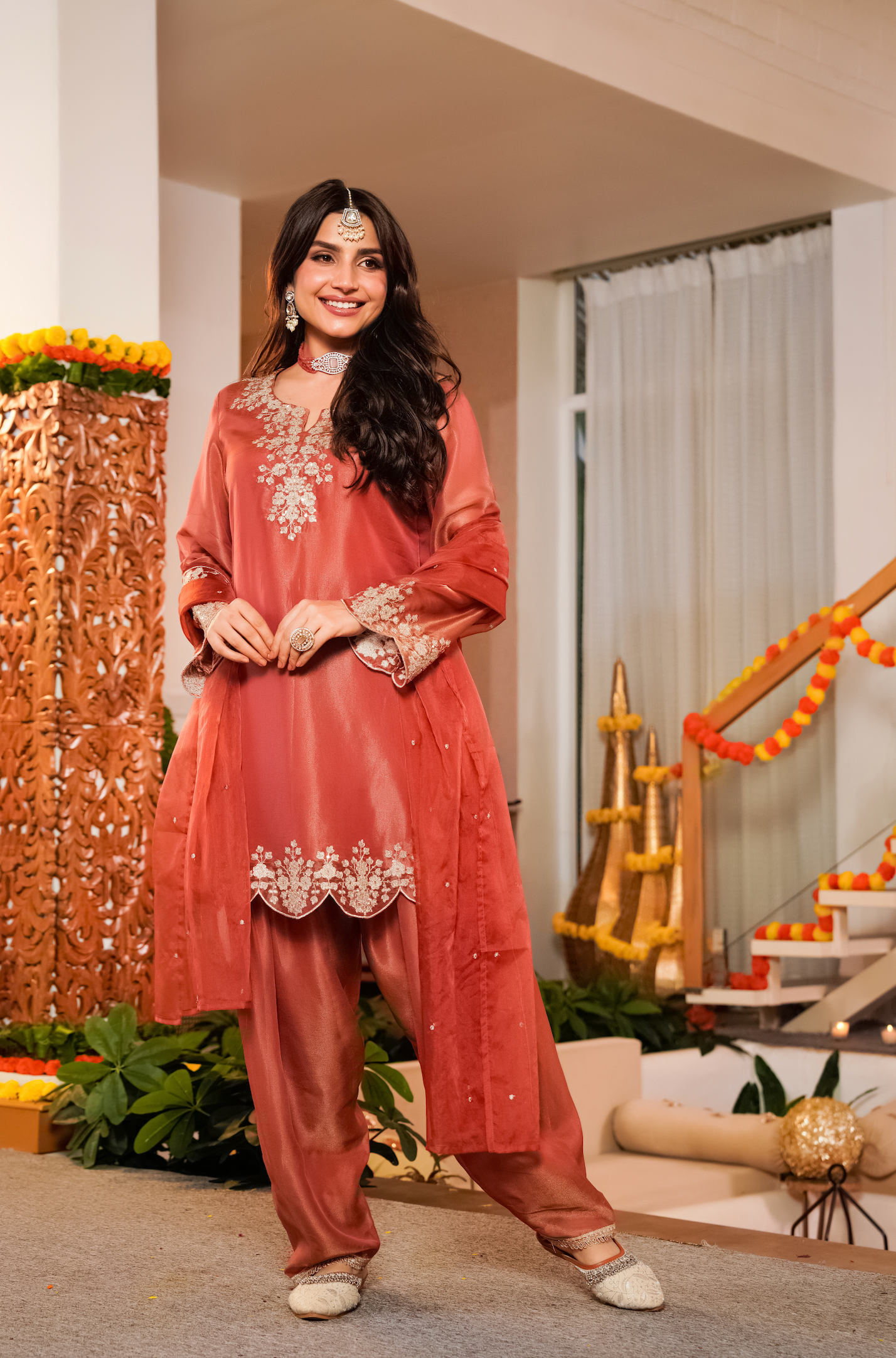 Terracotta Bloom Tissue Suit Set