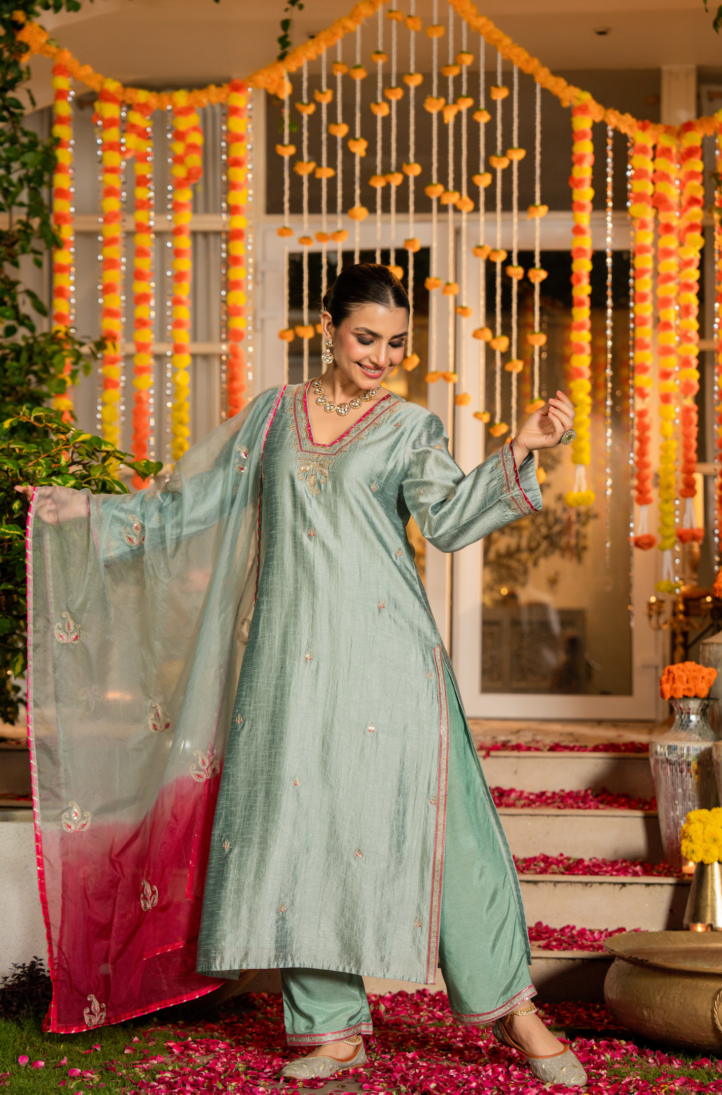 Mint Sage Dola Silk Suit Set