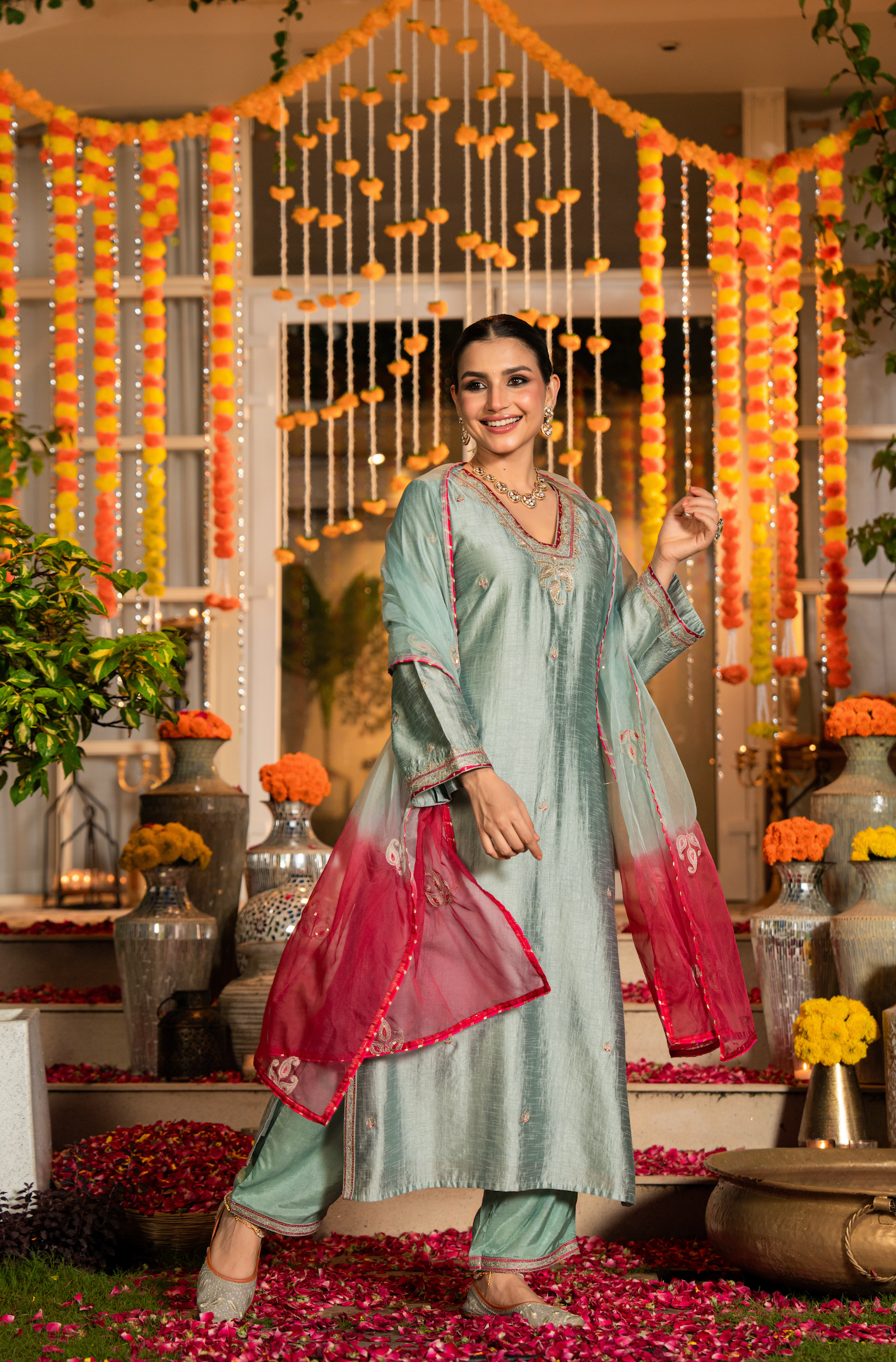 Mint Sage Dola Silk Suit Set