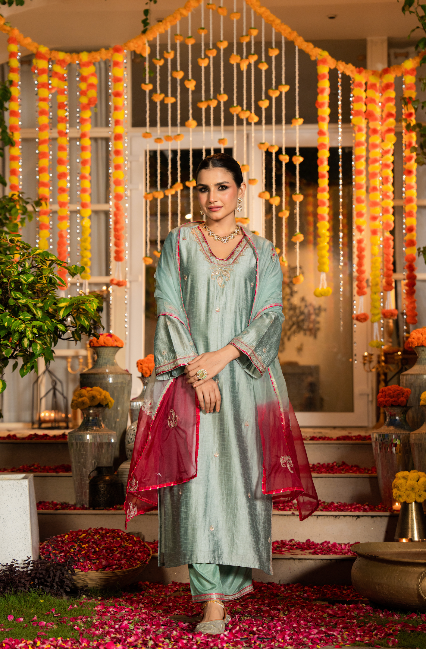 Mint Sage Dola Silk Suit Set