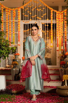 Mint Sage Dola Silk Suit Set