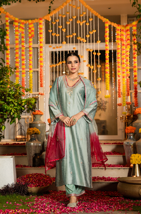 Mint Sage Dola Silk Suit Set