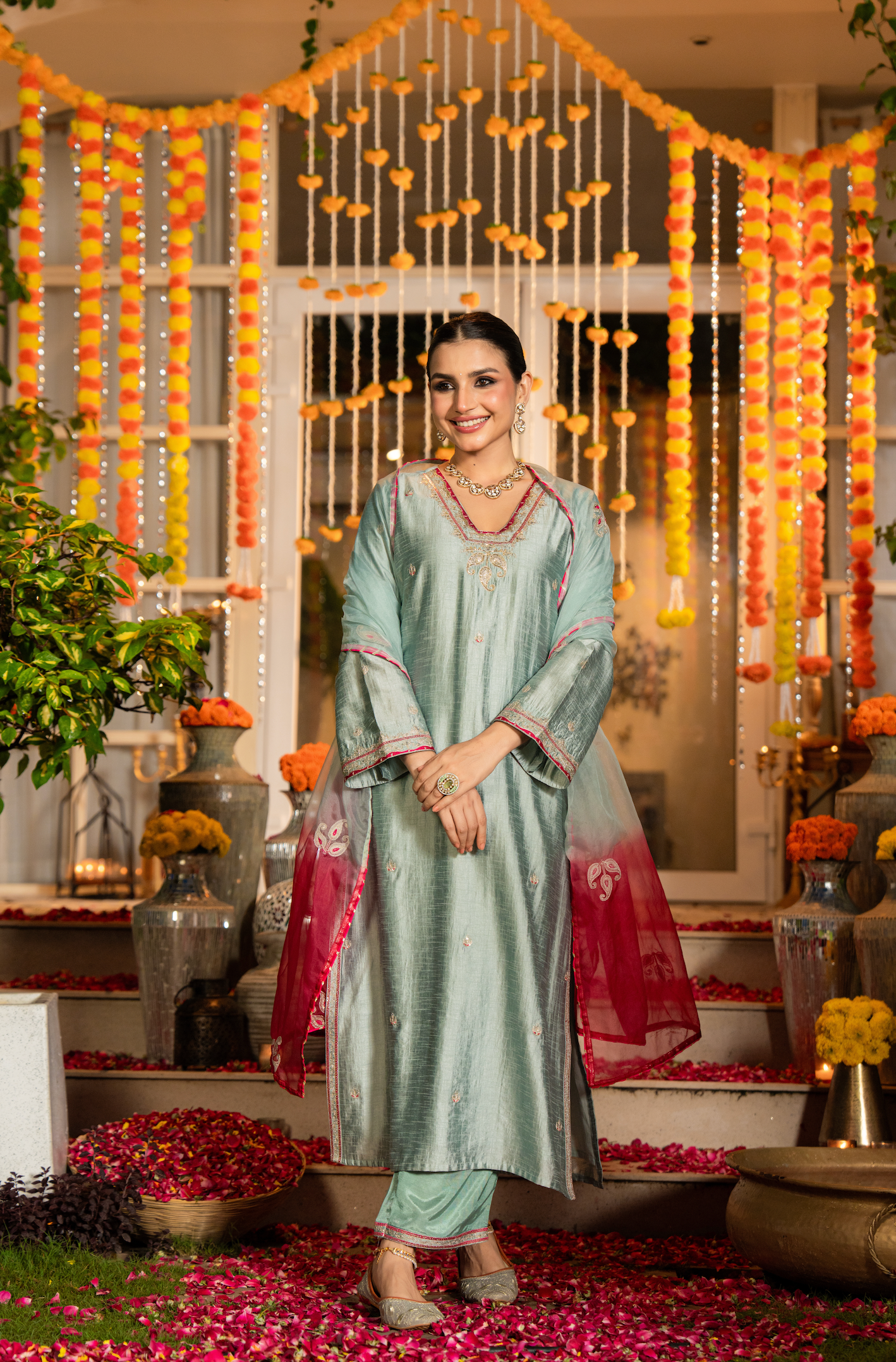 Mint Sage Dola Silk Suit Set