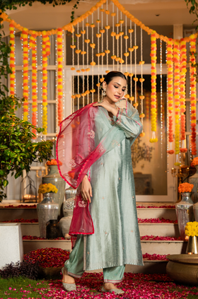 Mint Sage Dola Silk Suit Set