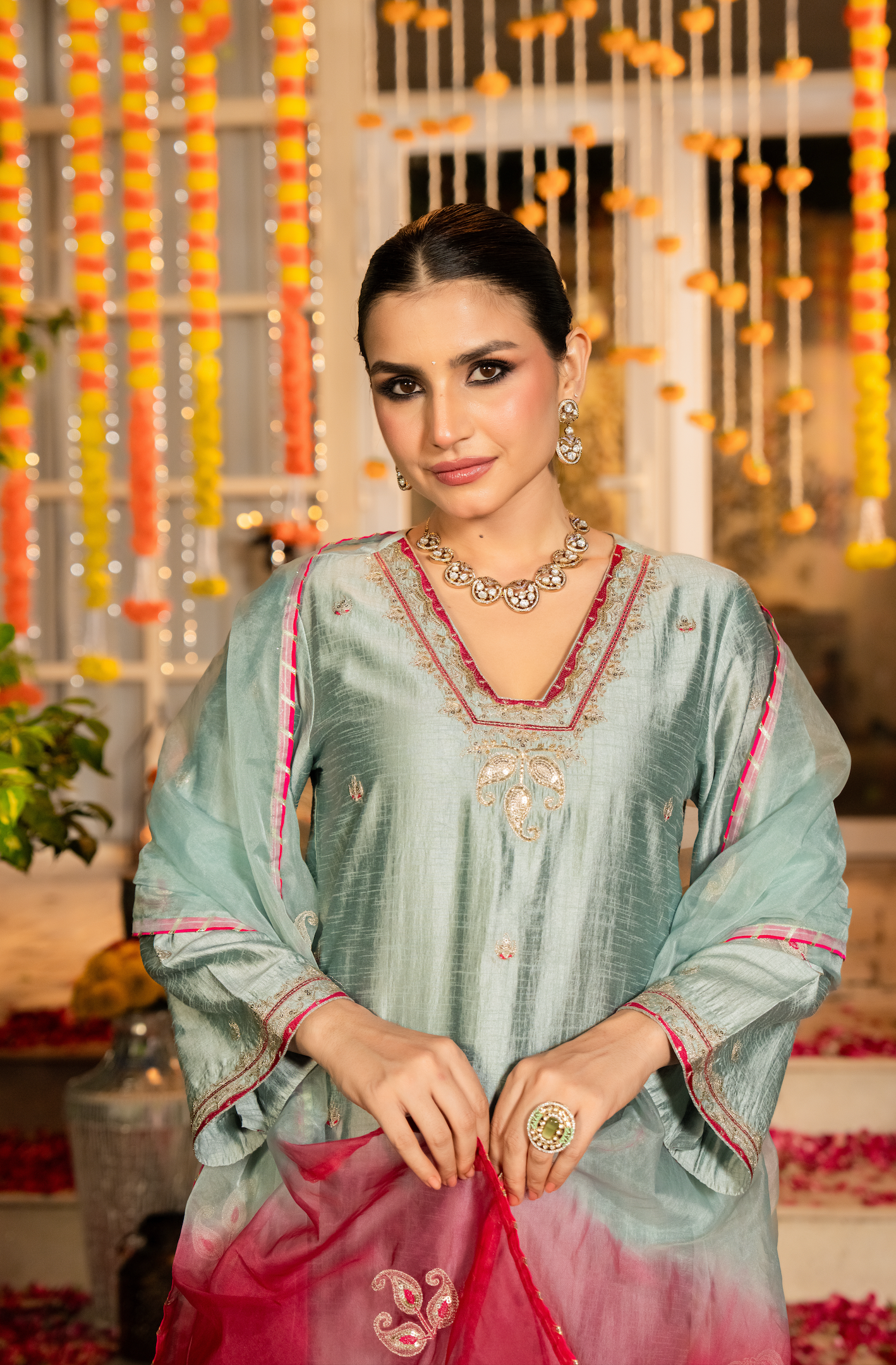Mint Sage Dola Silk Suit Set