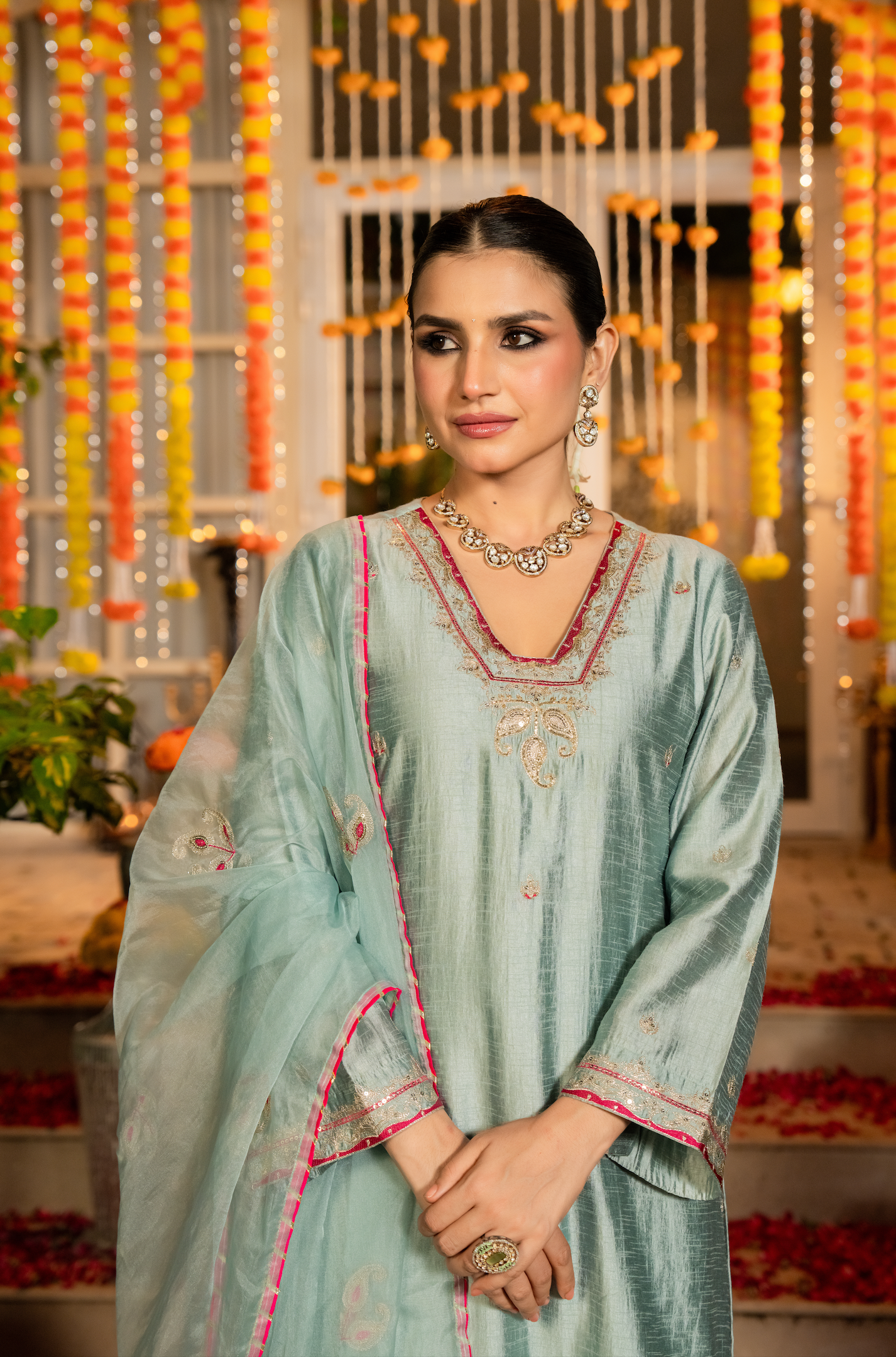 Mint Sage Dola Silk Suit Set