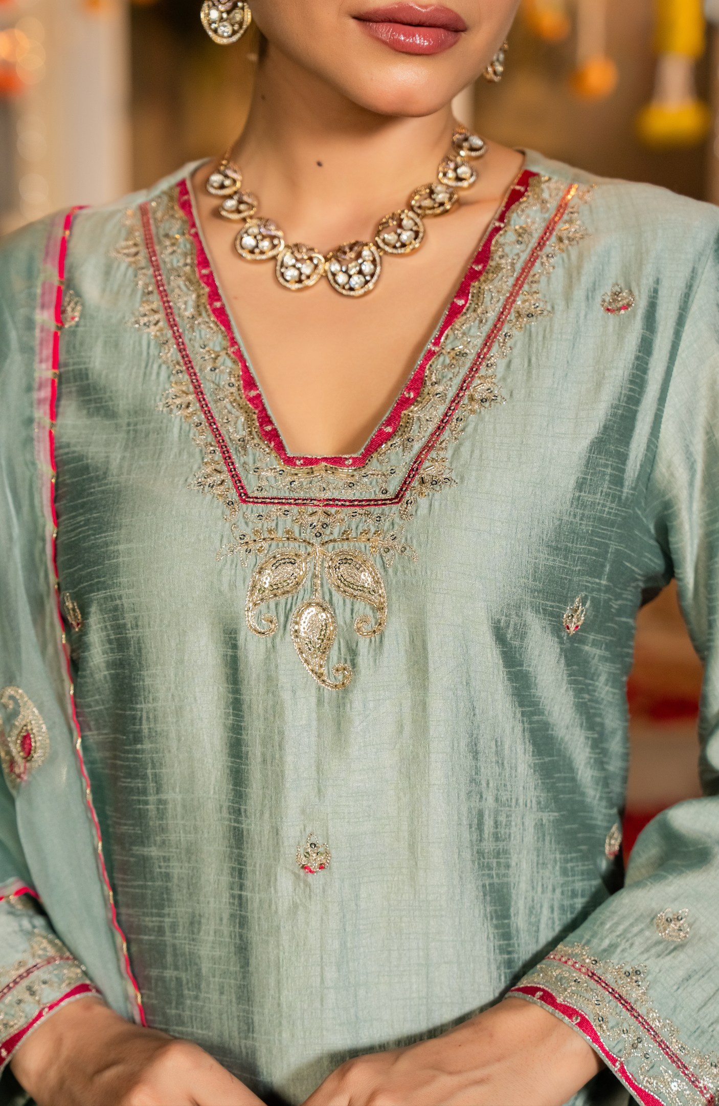 Mint Sage Dola Silk Suit Set