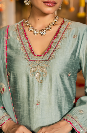 Mint Sage Dola Silk Suit Set