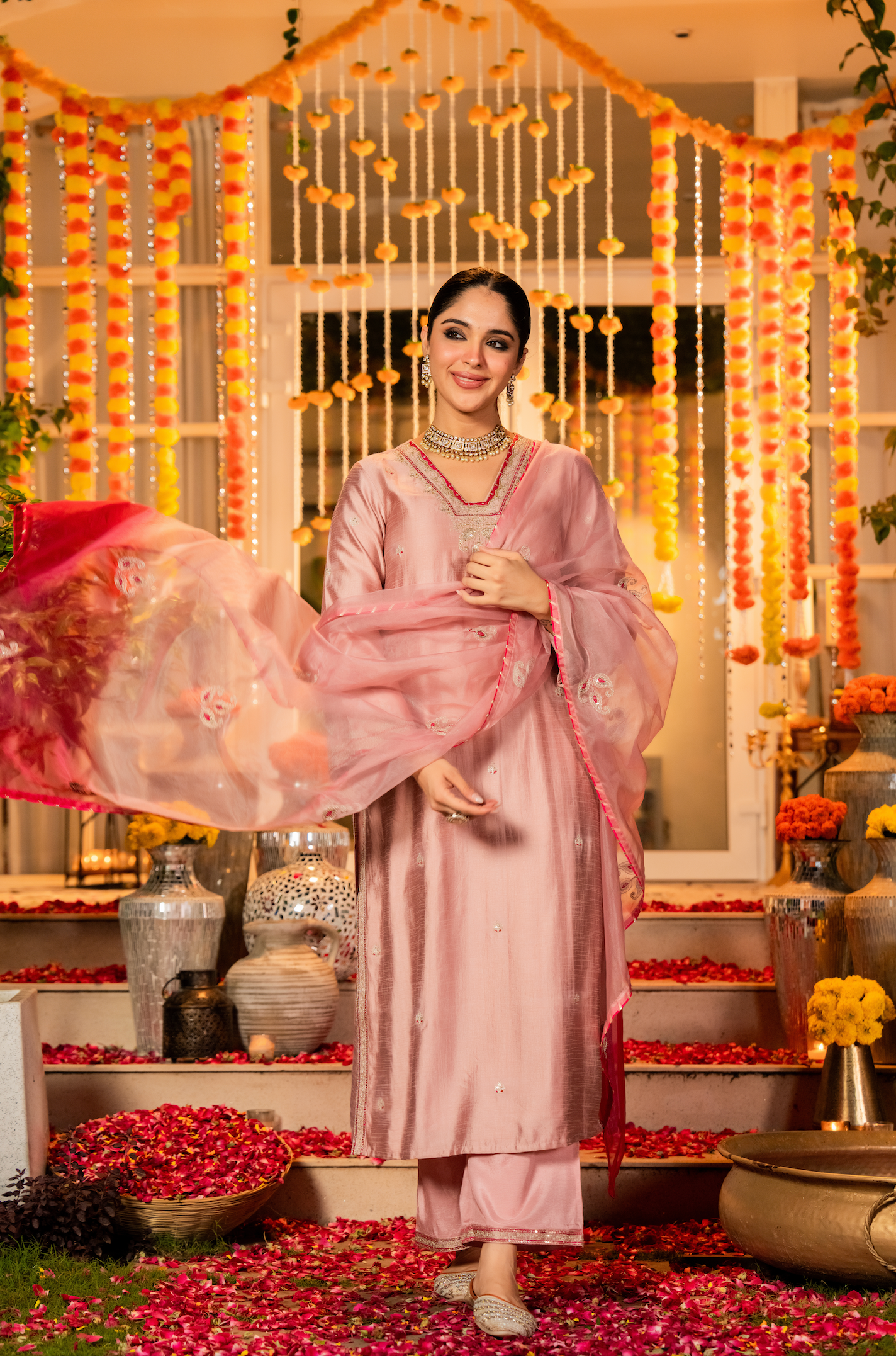 Blush Rose Dola Silk Suit Set